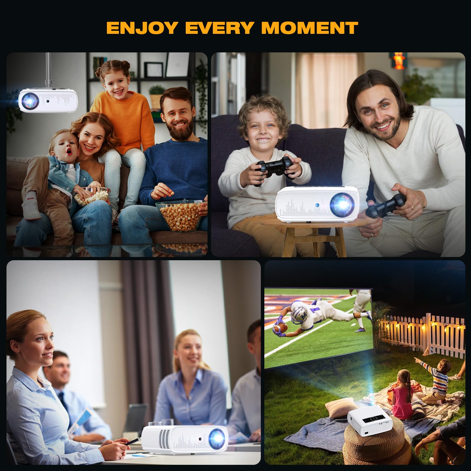 Projektor 5G WiFi – 12000 luksów, 1080p, projektor Full HD, kino domowe, projektor wideo 4K, Bluetooth, projektor Wi-Fi, wyświetlacz 350", kompatybilny z TV Stick, HDMI, USB, X-Box, iOS/Android