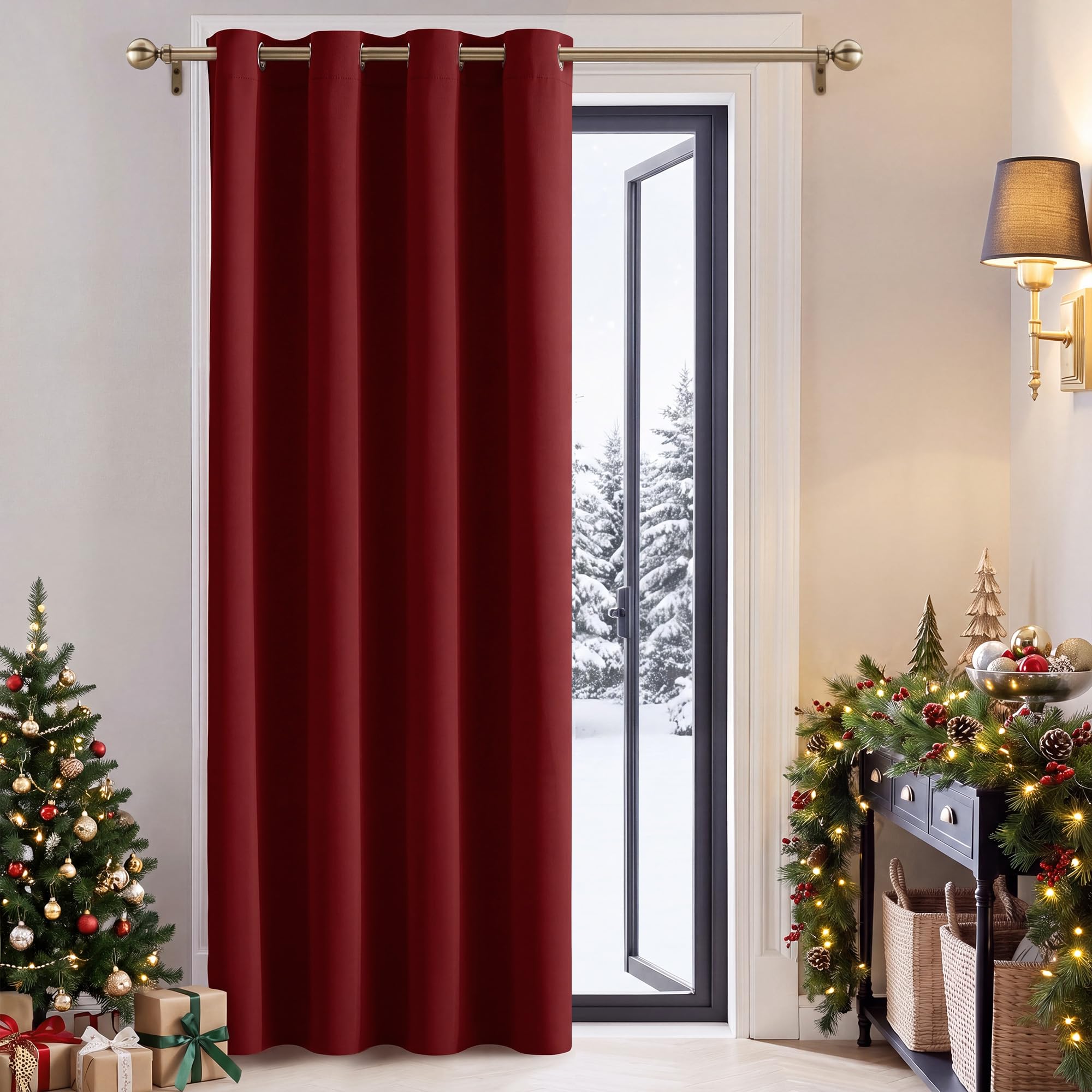 PONY DANCE Thermal Blackout Door Curtain, Christmas Red, W55 x L87 Inch