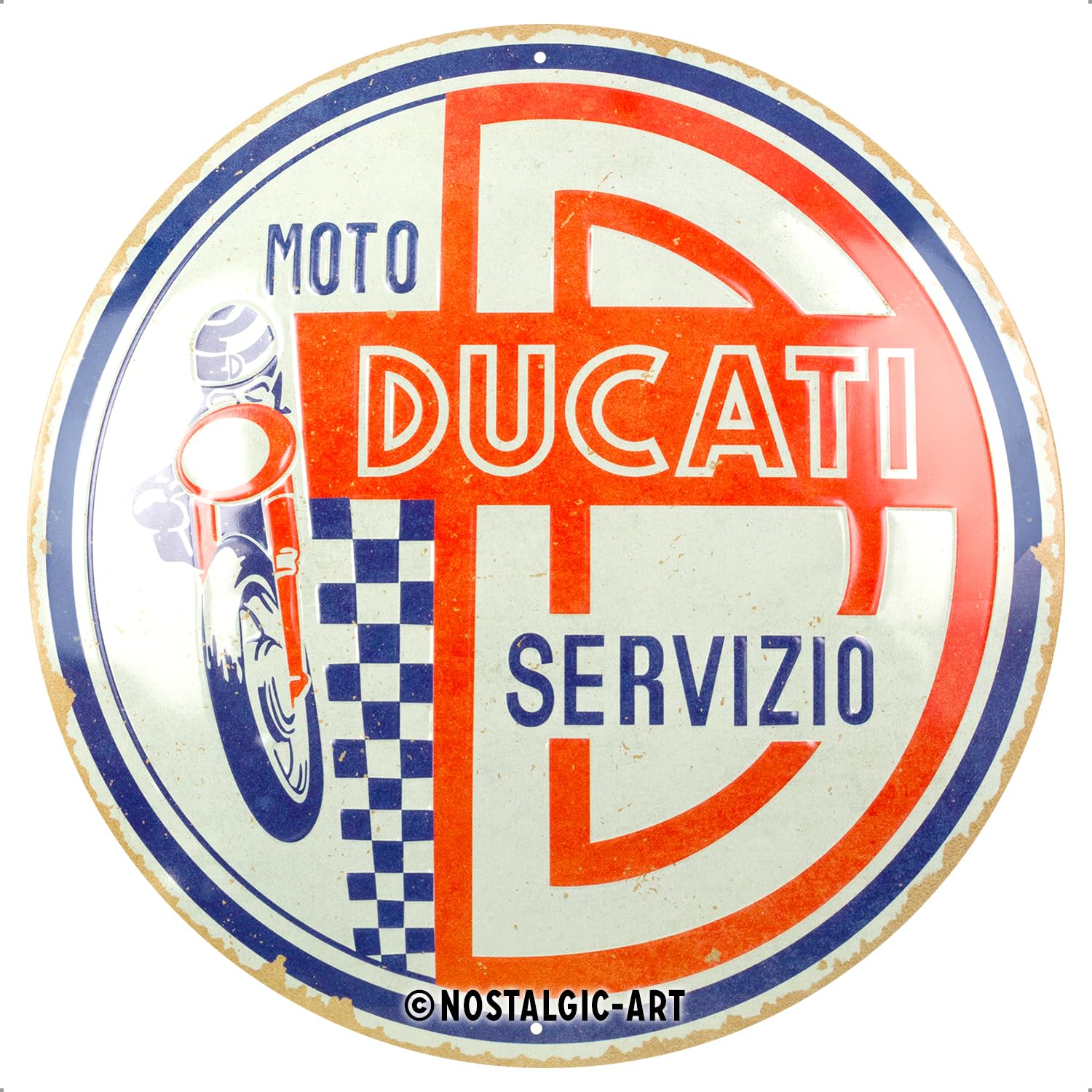 Nostalgic-Art Retro tin sign, Ø 13.7", Ducati – Moto Servizio – Gift idea for bikers, Official License Product (OLP), made of metal, vintage design