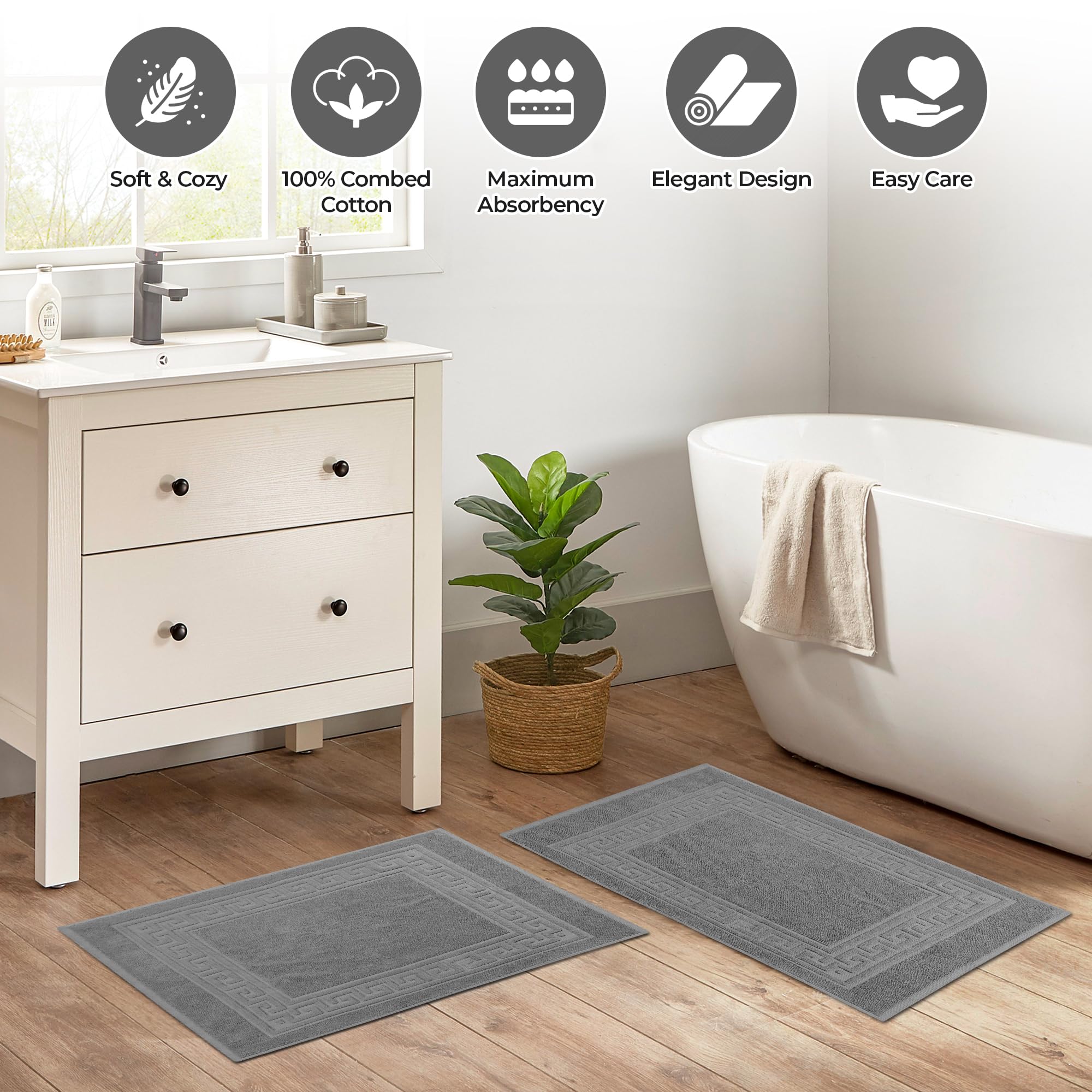 Superior Egyptian Cotton 2 Piece Bath Mat Set, Silver by