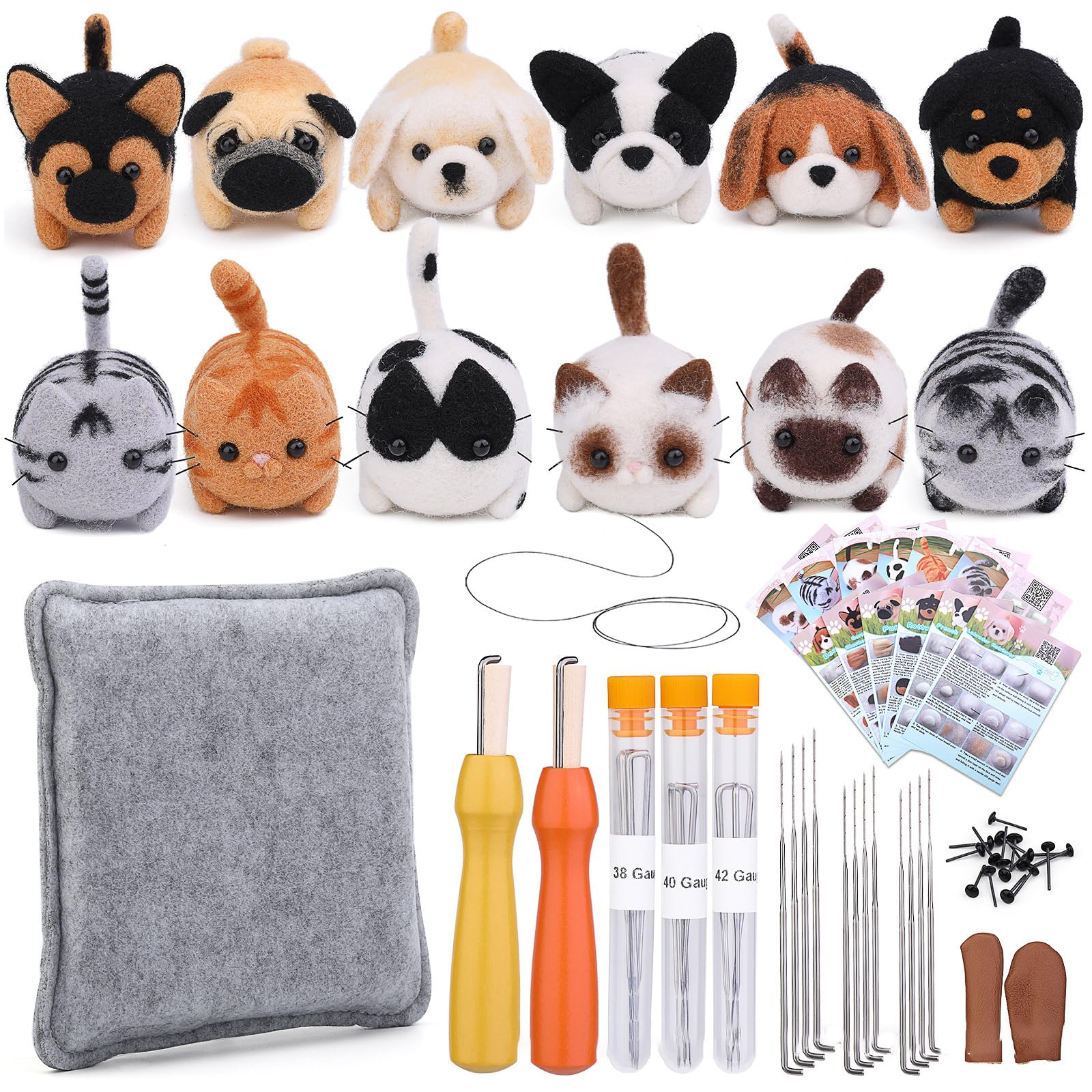 NEWFT Needle Felting Supply with Instruction Wool Roving Felting Needle and Wood Handle Beginner Wool Set Set