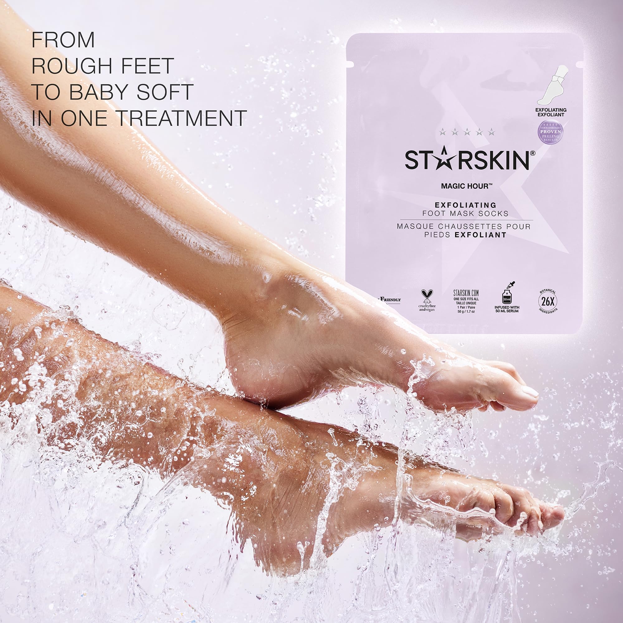 STARSKIN Magic Hour, Maska Złuszczająca do Stóp z Kwasem Mlekowym, 4 x 50g, Usuwa Zrogowaciały Naskórek