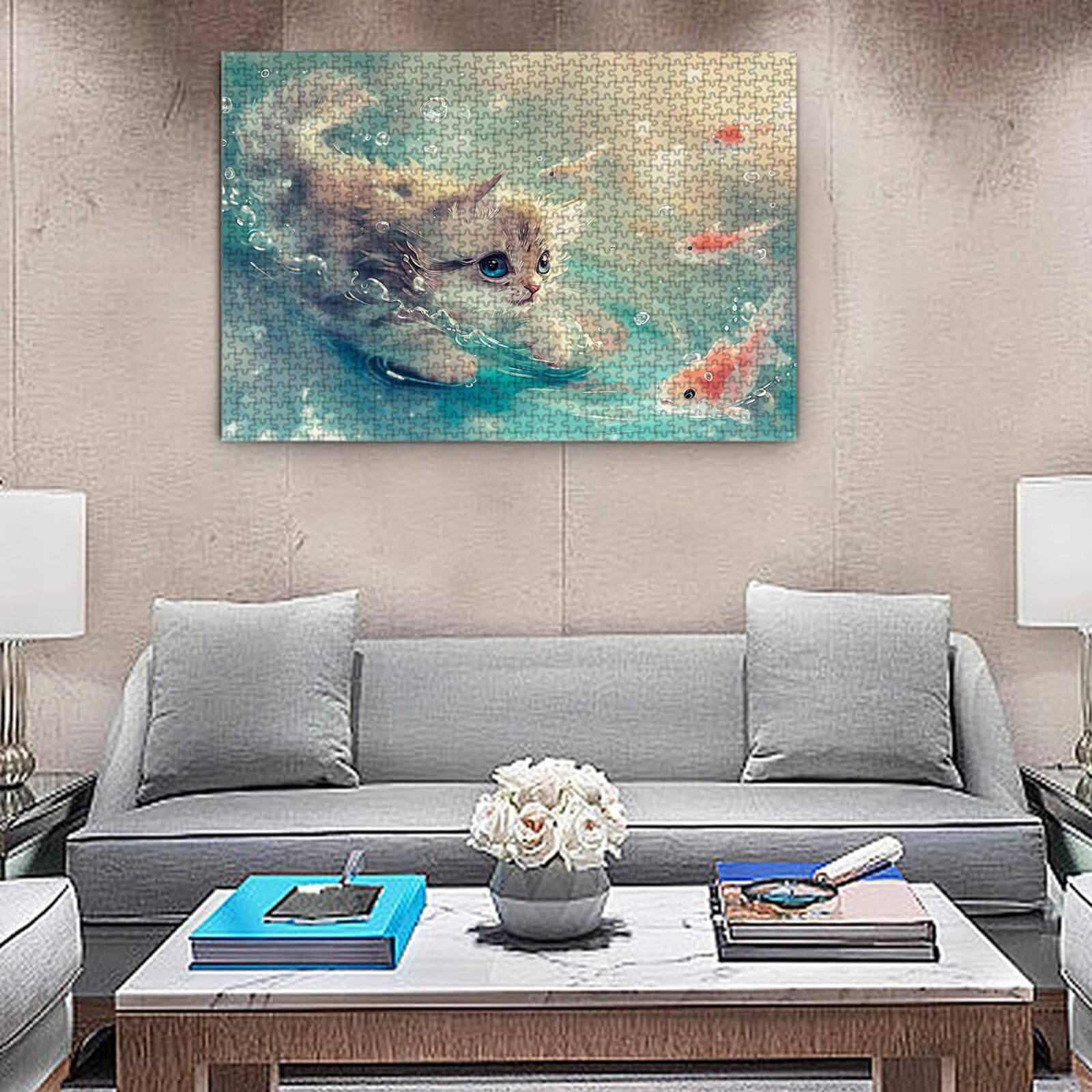 Jigsaw Puzzle, 6000 Pezzi Puzzle Classici, Pesce Puzzle Rilassamento Intelligence, Mpossibile Difficile Puzzles impegnativo per adulti Puzzles per Gioco Familiare, Regalo per Amore Amico Gatto K0F-888