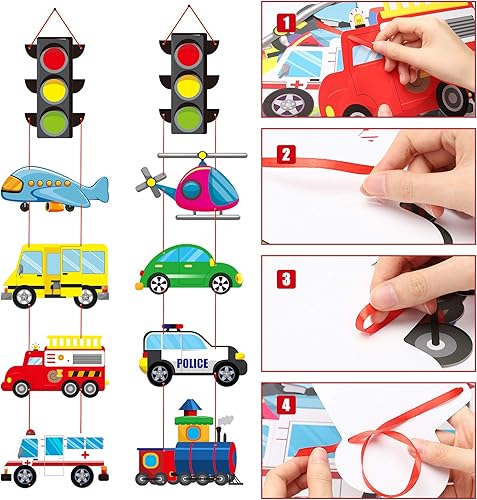 Miniatura 5 de Ticiaga 10 piezas de cartón de transporte recortado para puerta de porche al aire libre, pancarta de fiesta de cumpleaños temática de transporte,