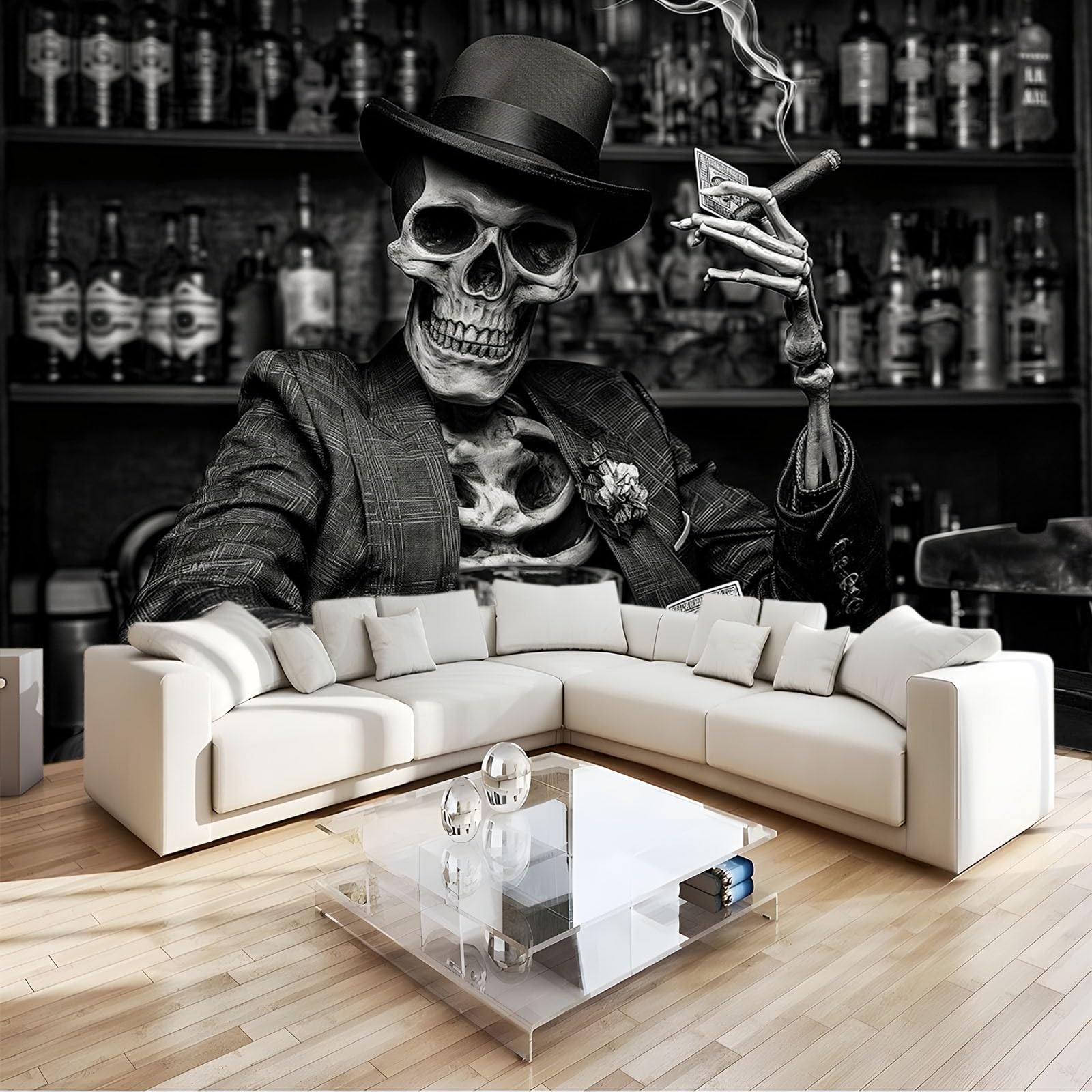 Wandbild Tapete Mr Skull Spielkarten schwarz 350x256 cm Fototapete Vlies Wandtapete Wohnzimmer Kinderzimmer Moderne Wandbilder Wand Dekoration