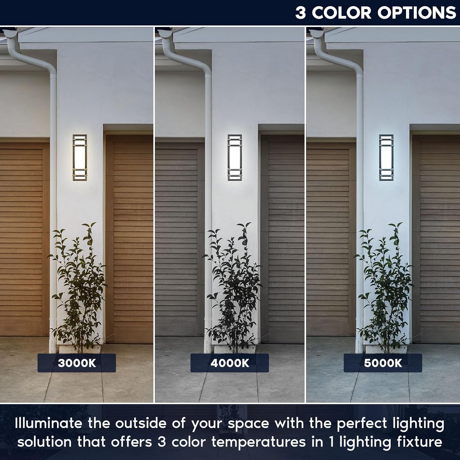 LUXRITE LED Outdoor Wall Lights, 15.75in Modern Outdoor Wall Sconces, 3CCT 3000K 4000K 5000K, 15W Aluminum Exterior Light Fixture, IP65, Outside Lights for House, Porch, Patio, Garage 2 Pack