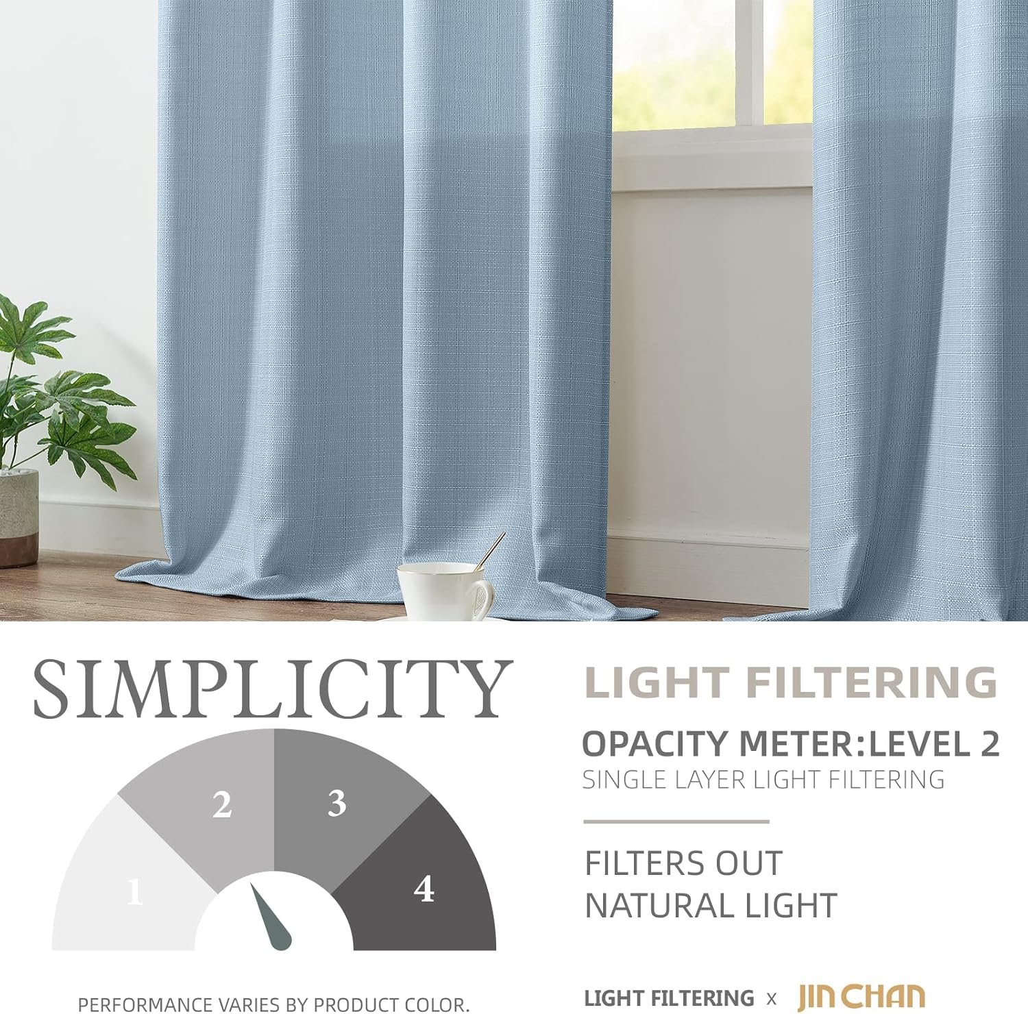 jinchan Blue Curtains for Living Room Bedroom Linen Textured Curtains 84 Inches Long Farmhouse Casual Weave Back Tab Drapes Light Filtering Window Draps 2 Panels Heathered Blue