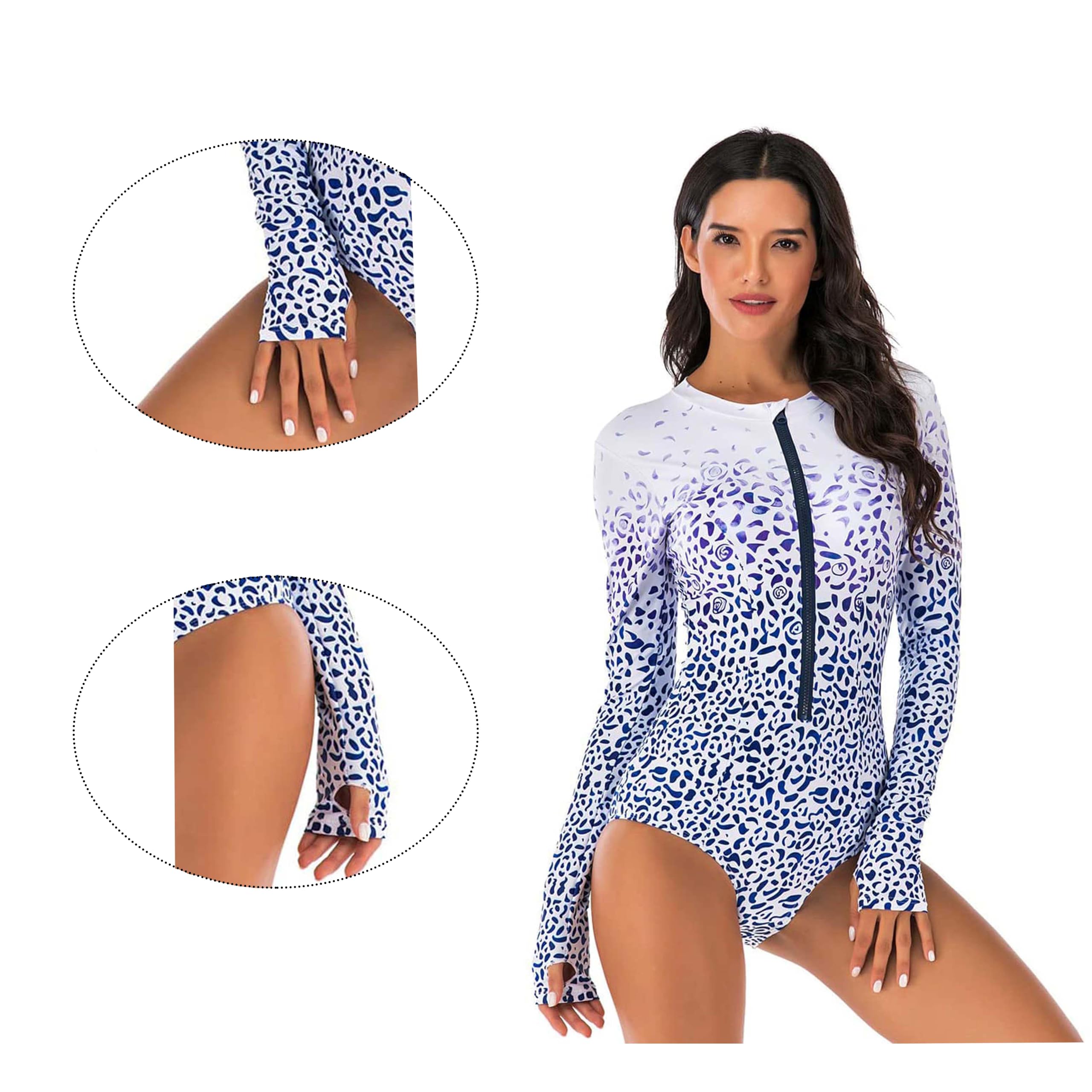 Ropa de Surf con Cremallera para Mujer Traje de Baño de Manga Larga Protectores contra Erupciones Recreativas de Una Pieza Traje de Baño — view 4