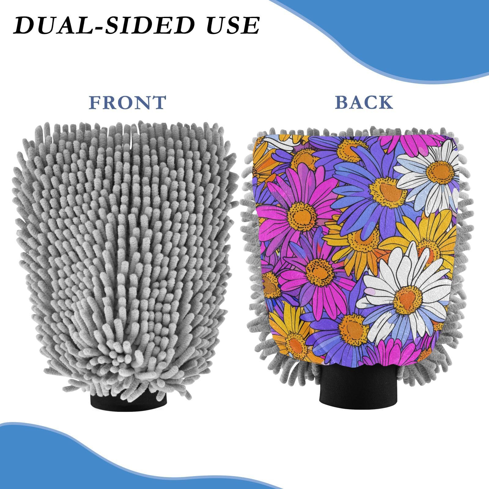 IOACIY Absorbent Microfiber Car Wash Drying Mitts, 2 Pack, Scratch-Free & Lint-Free, Rich Foam, Highly Absorbent, Double Sided, Wash Mitt Perfect for Car Washing, M, Daisy (1)