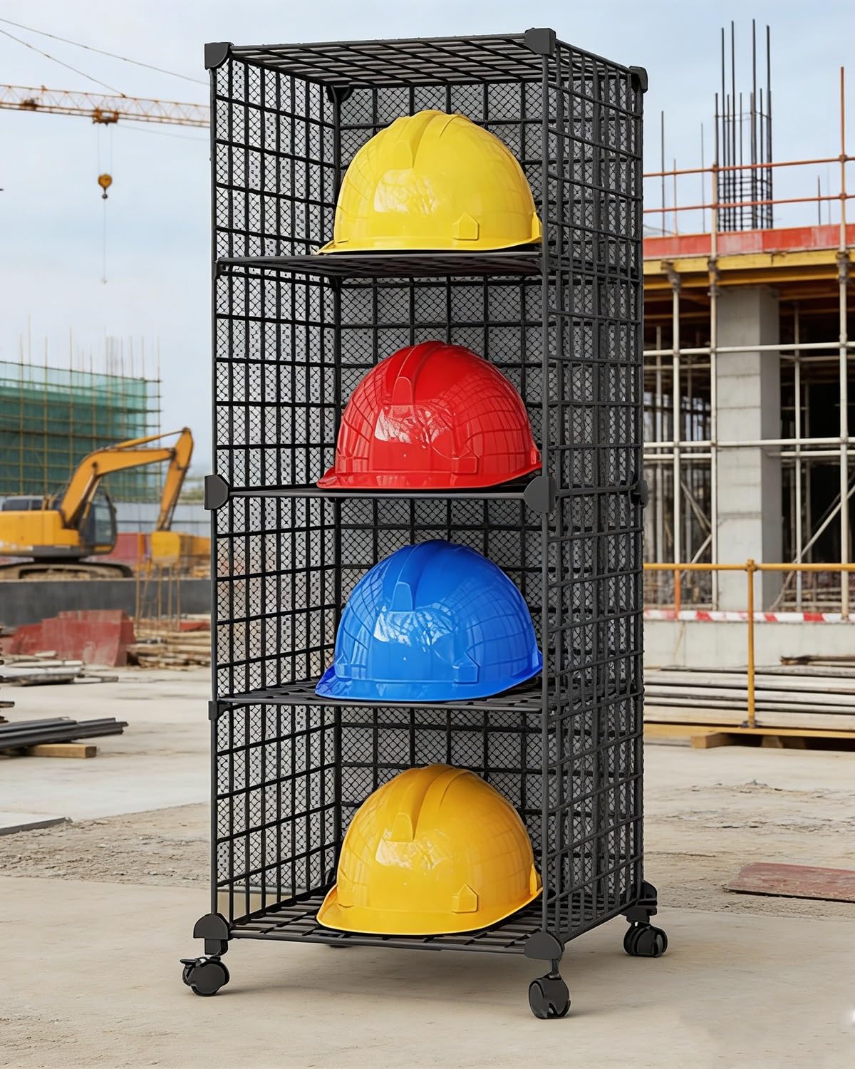 Casco Obra Soporte Móvil para Cascos de Obra, Soporte Apilable para Cascos de Motocicleta y Gorras de Seguridad, Soporte para Colocar Gorras de Béisbol.(Black,39x37x100cm)