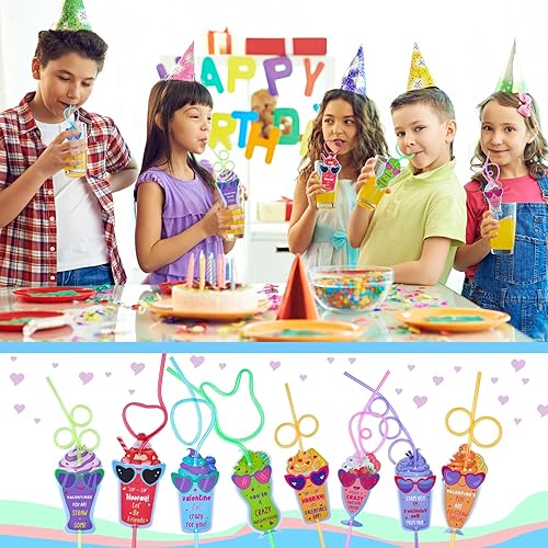 Miniatura 4 de 64 juegos de tarjetas del día de San Valentín pajitas locas para niños regalos del día de San Valentín para niños aulas tarjetas coloridas de