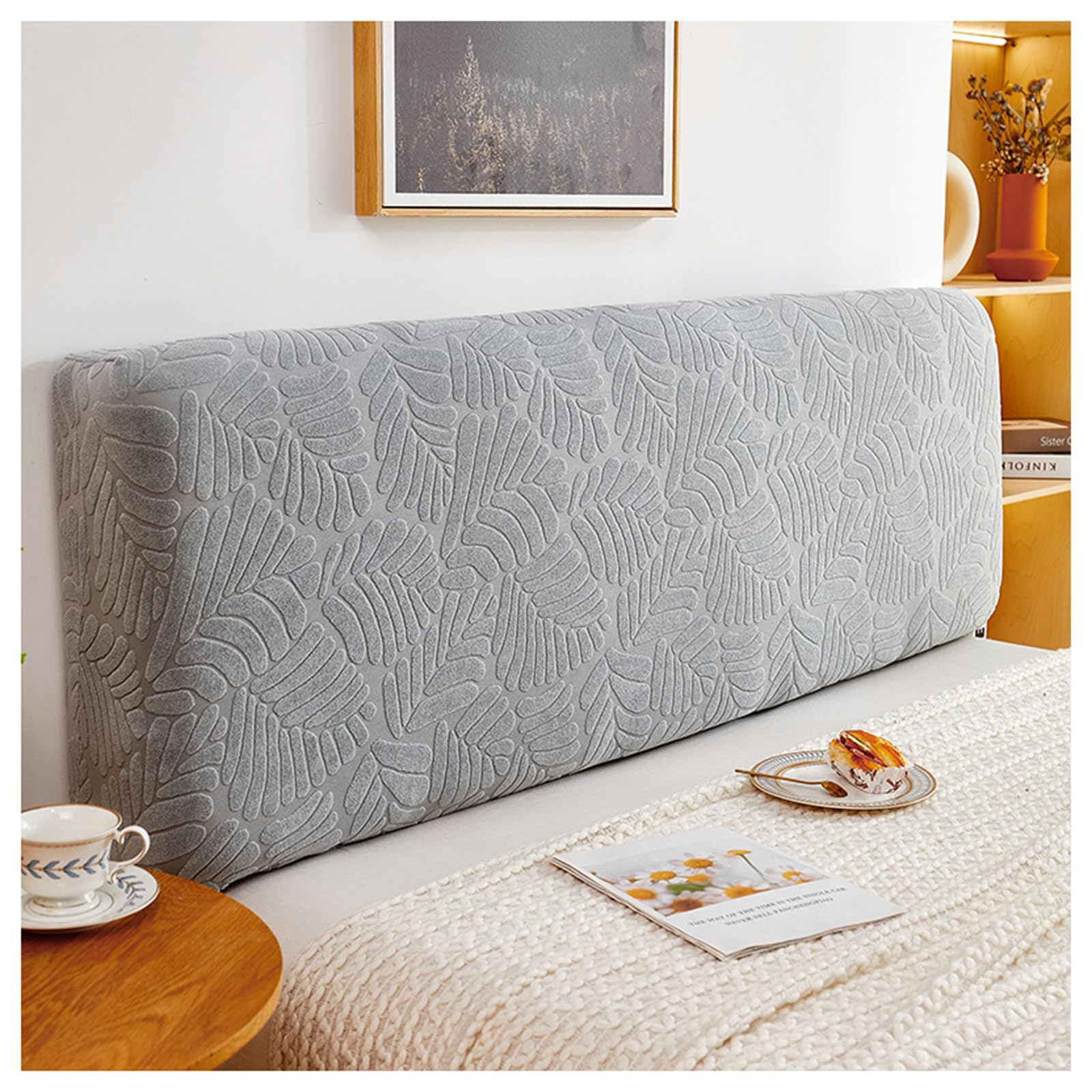 GOFOHIMI Bed Headboard Slipcover Sets,3D Jacquard Headboard Bed Cover Headboard Covers for Double Bed/Small Double,Dustproof All-inclusive Elastic Headboard Protection Cover,B,150CM