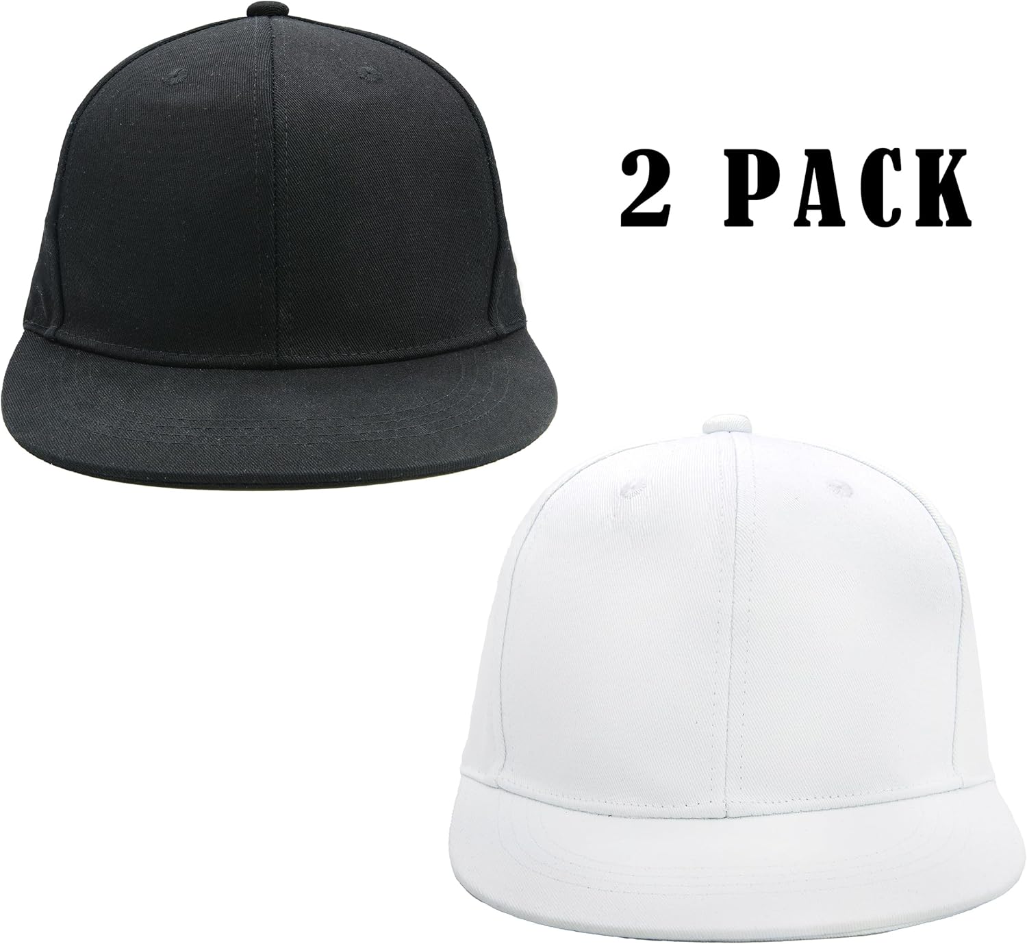 2 Pack Flat Brim Hats for Men, Snapback Hat for Women, 99% Cotton Adjustable Baseball Cap - Image 2