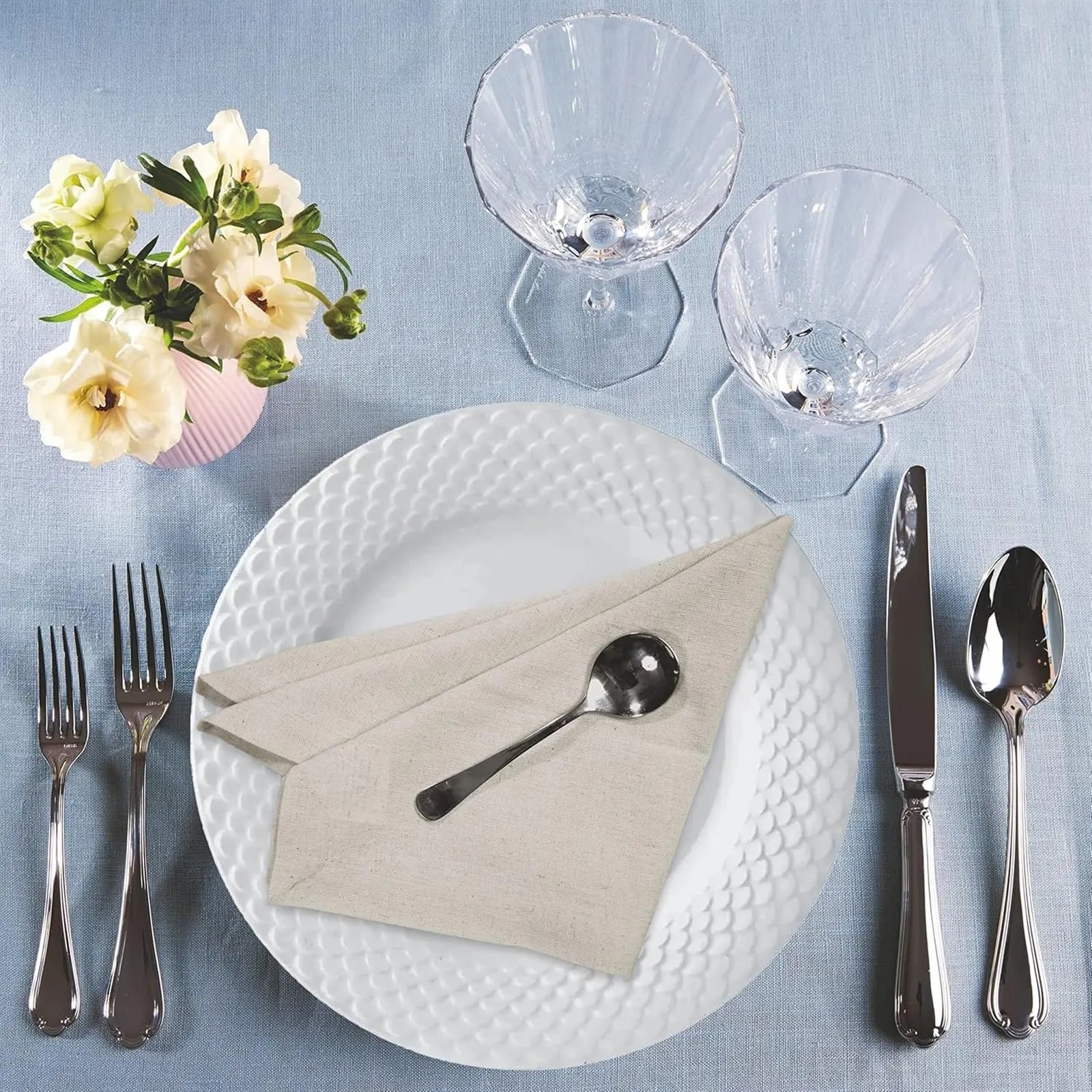 Servilletas de Tela Lavables Reutilizables Juego de 6 servilletas Tela Lino y algodón for la Cena, Natural con Esquinas en inglete, for Bodas, for para Cena Boda Fiesta Diario hogar(White 45x45cm)