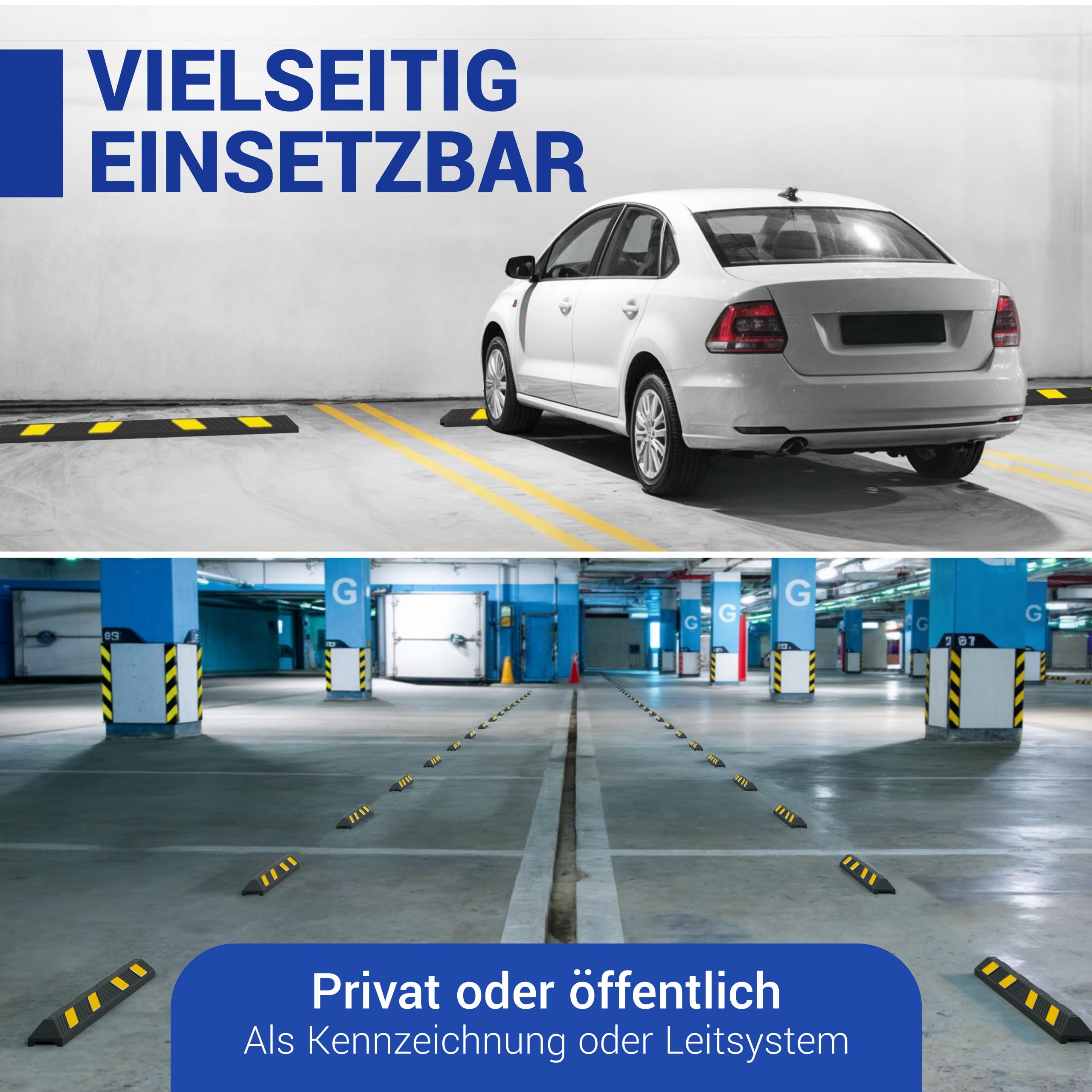 wolk Radstopper 183cm Hartgummi Parkplatzbegrenzer mit Reflexstreifen | Wetterfester Anfahrschutz inklusive Befestigungsmaterial - UV-beständiger Begrenzungspfosten für Asphalt und Beton