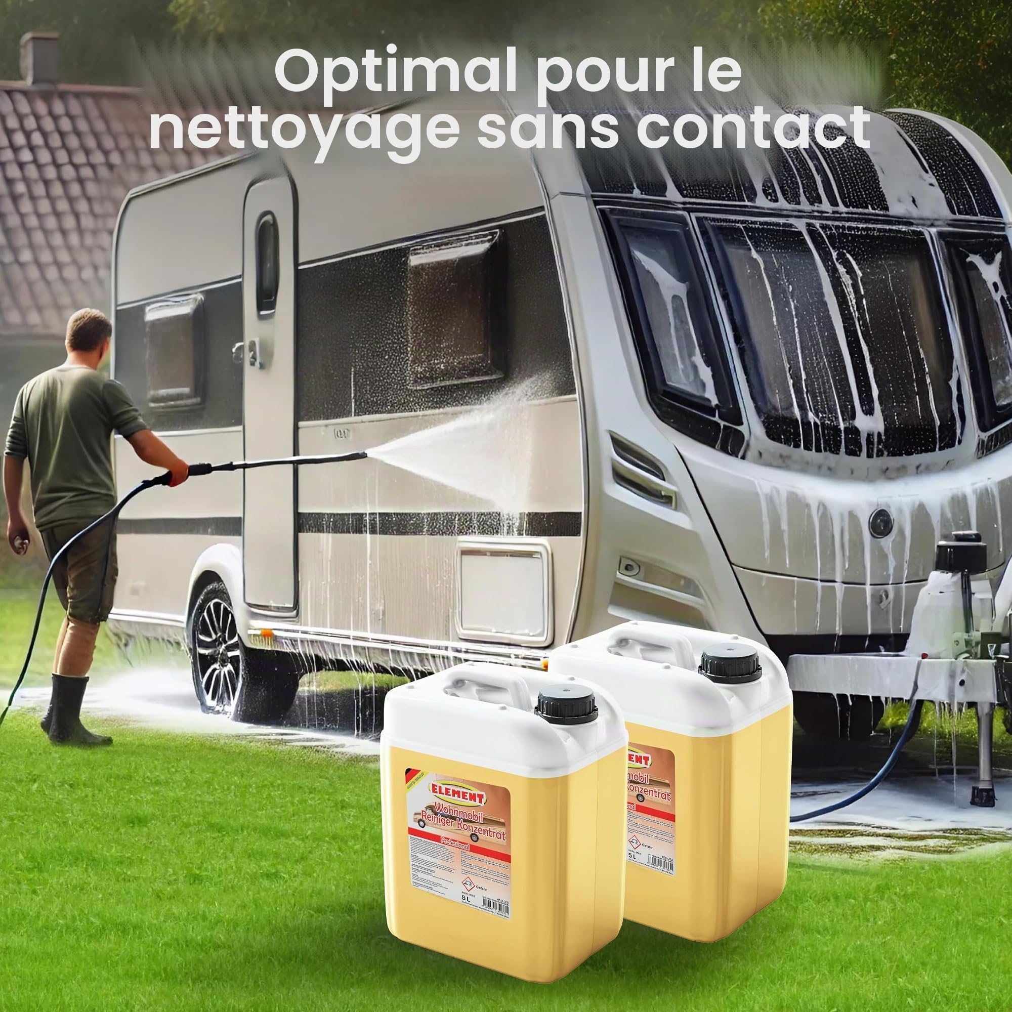 Element Nettoyant concentré pour caravane, camping-car, 5 l, pour bâches, bateaux, bus, élimine facilement les saletés les plus tenaces