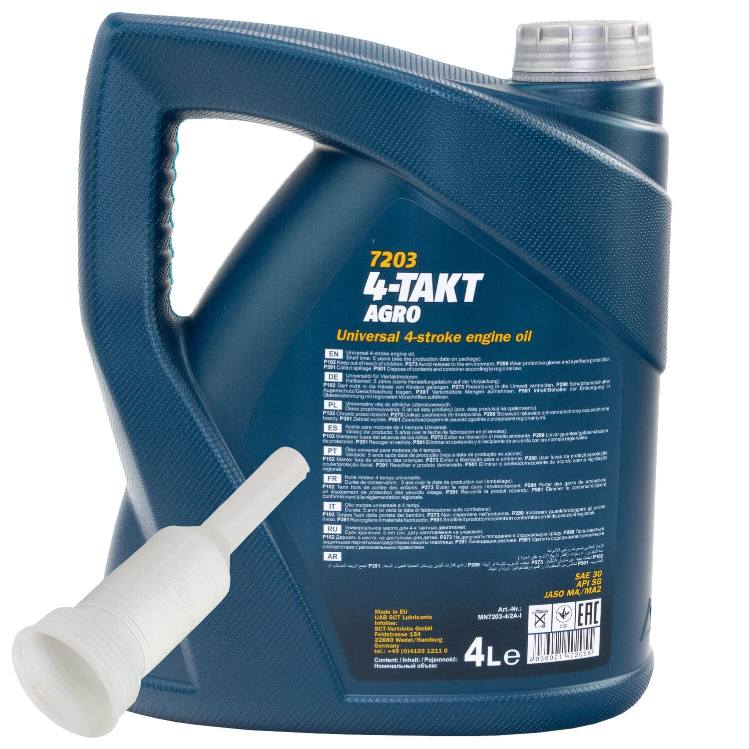 Motoröl Motor Öl für 4-Takt Traktoren Rasenmäher Agro SAE 30 MANNOL API SG 4 Liter mit Ausgießer