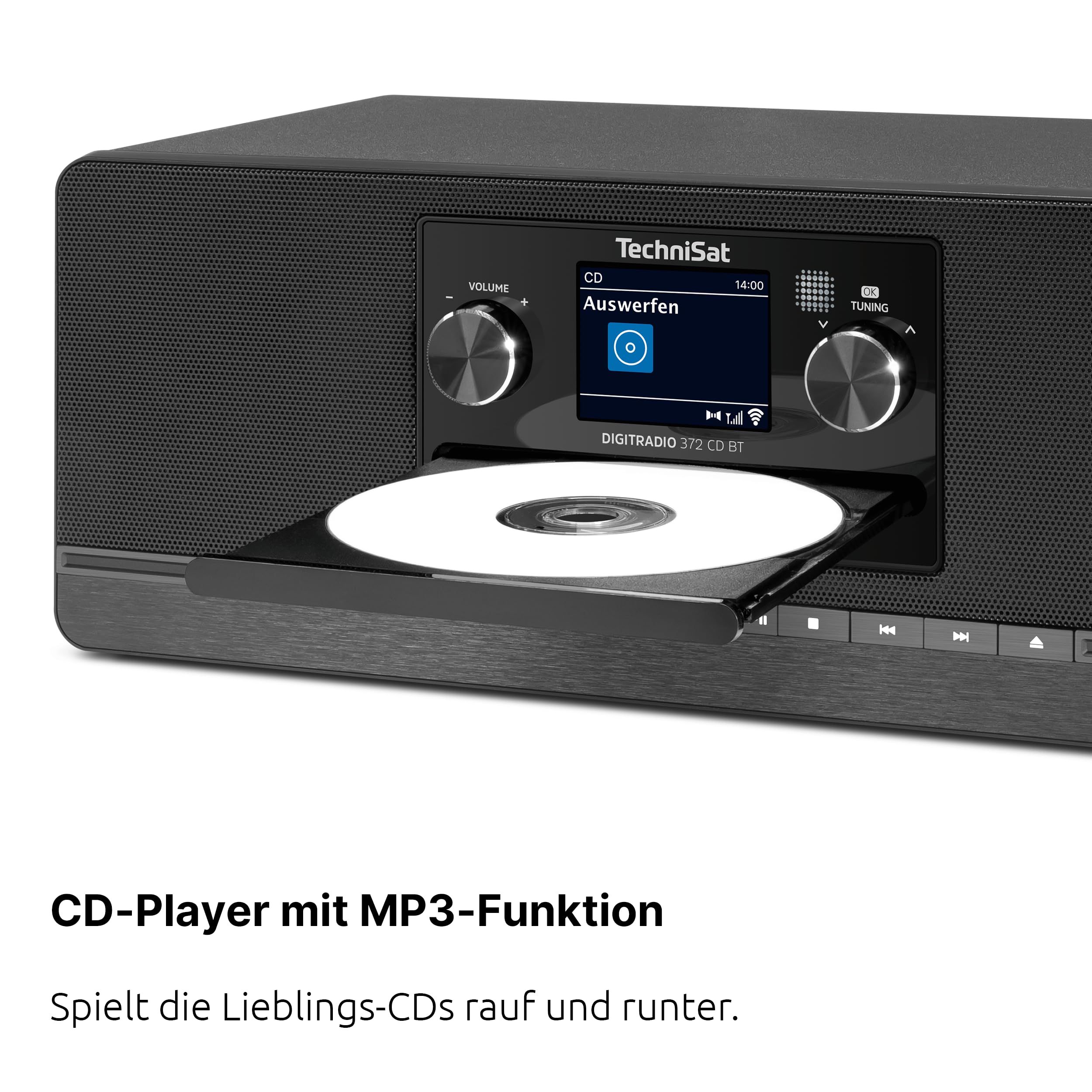 TechniSat DIGITRADIO 372 CD BT - Stereo Digitalradio, Kompaktanlage mit DAB+, UKW, CD-Player, Bluetooth, Farbdisplay, USB, AUX, Kopfhöreranschluss, Wecker, 10 Watt, Fernbedienung - Schwarz