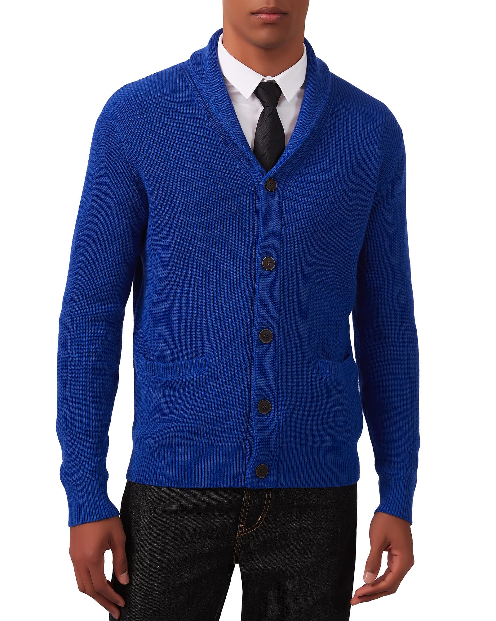 Kallspin Maglione da Uomo Cardigan con Collo a Scialle con Bottone e Tasche in Lana