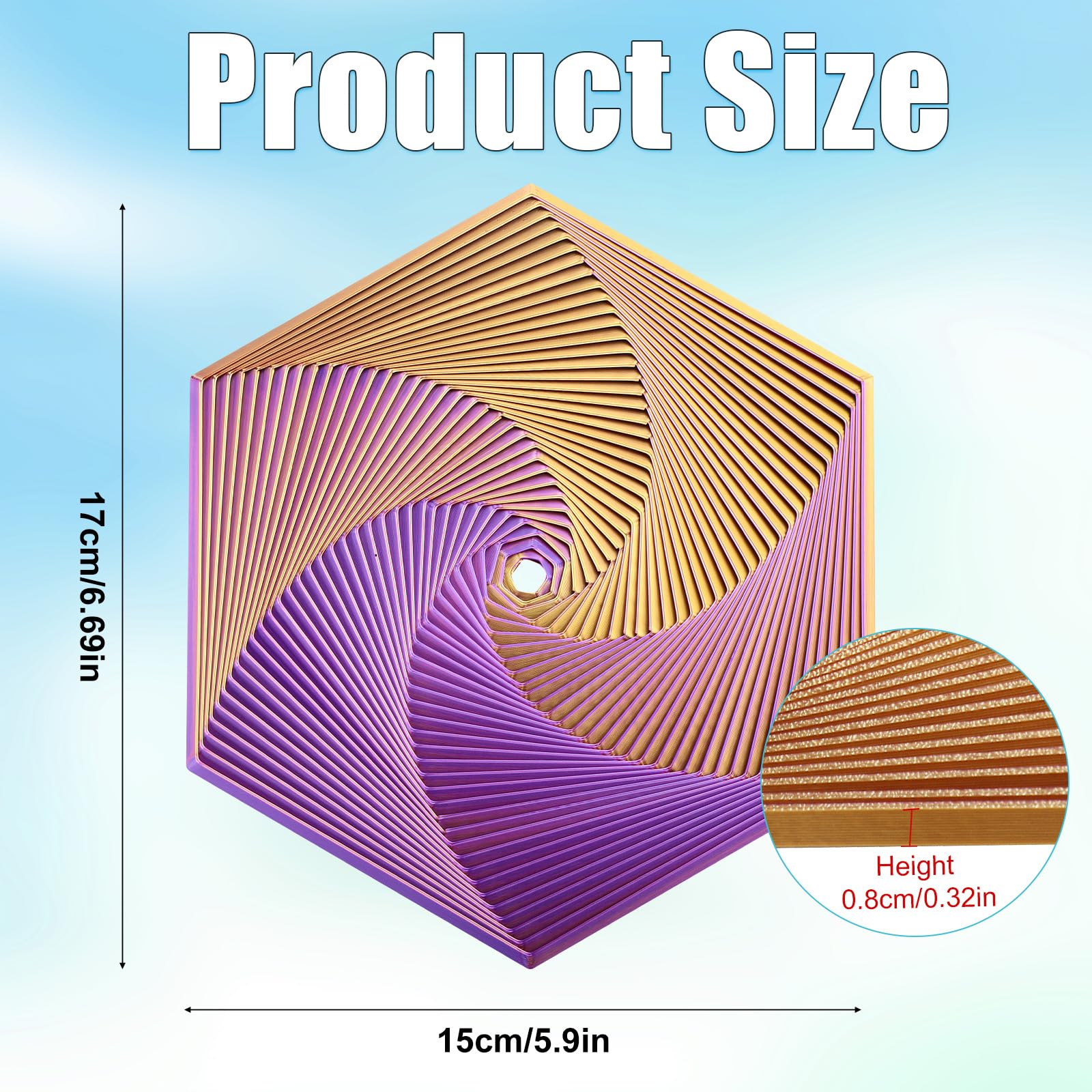 Fractal Fidget Hexagon, Drukowana w 3D Zabawka Hexagon Fidget Plastic Fidget Hexagon Cube Funny Hexagon Distortion Desk Toys for Stress Aleviation (Fioletowo-Zloty)