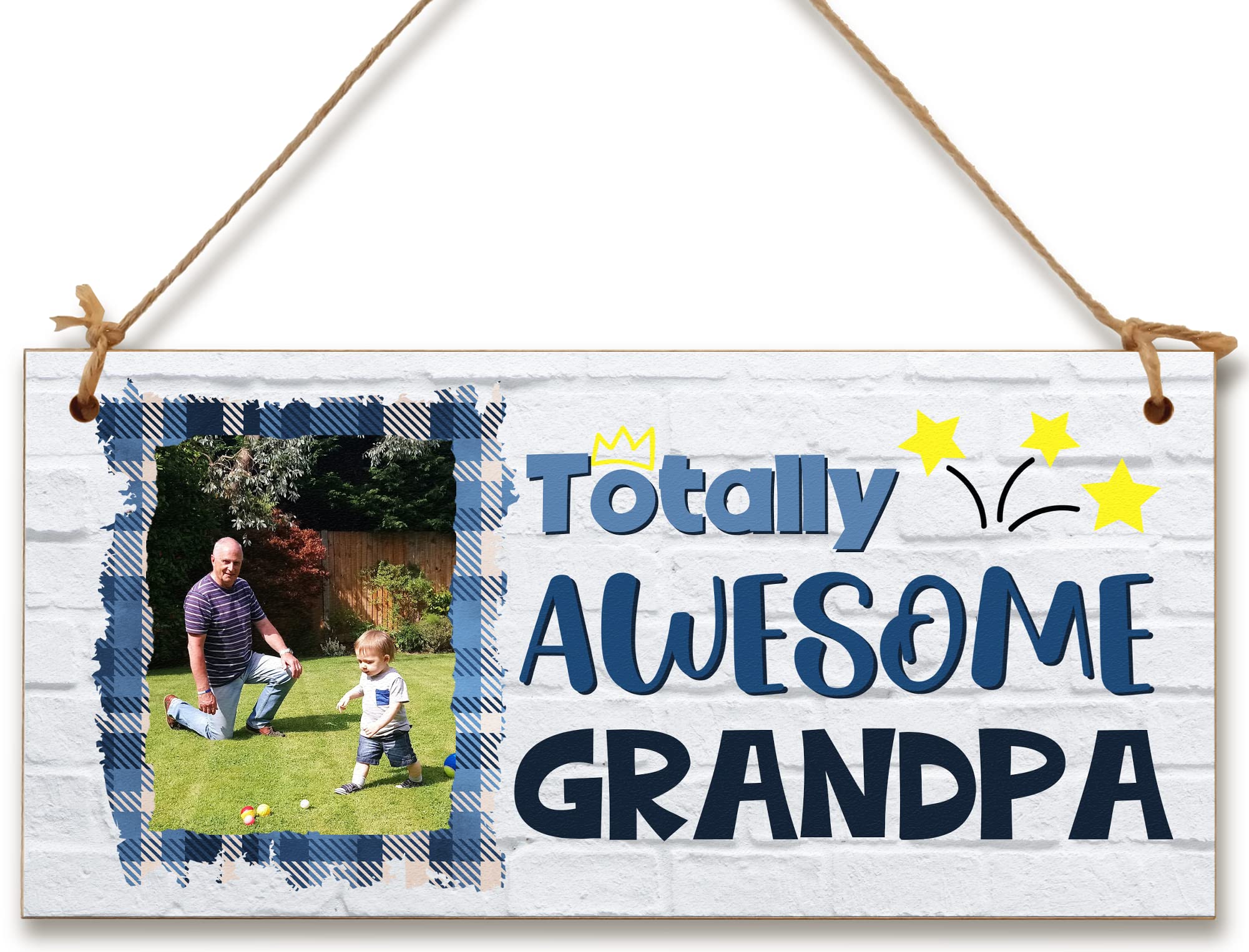 The Plum Penguin Multicolour Personalised Wooden Plaque With Photo Totally Awesome Grandpa Gift For Daddy Grandad Door Sign Hanging Man Cave Shed