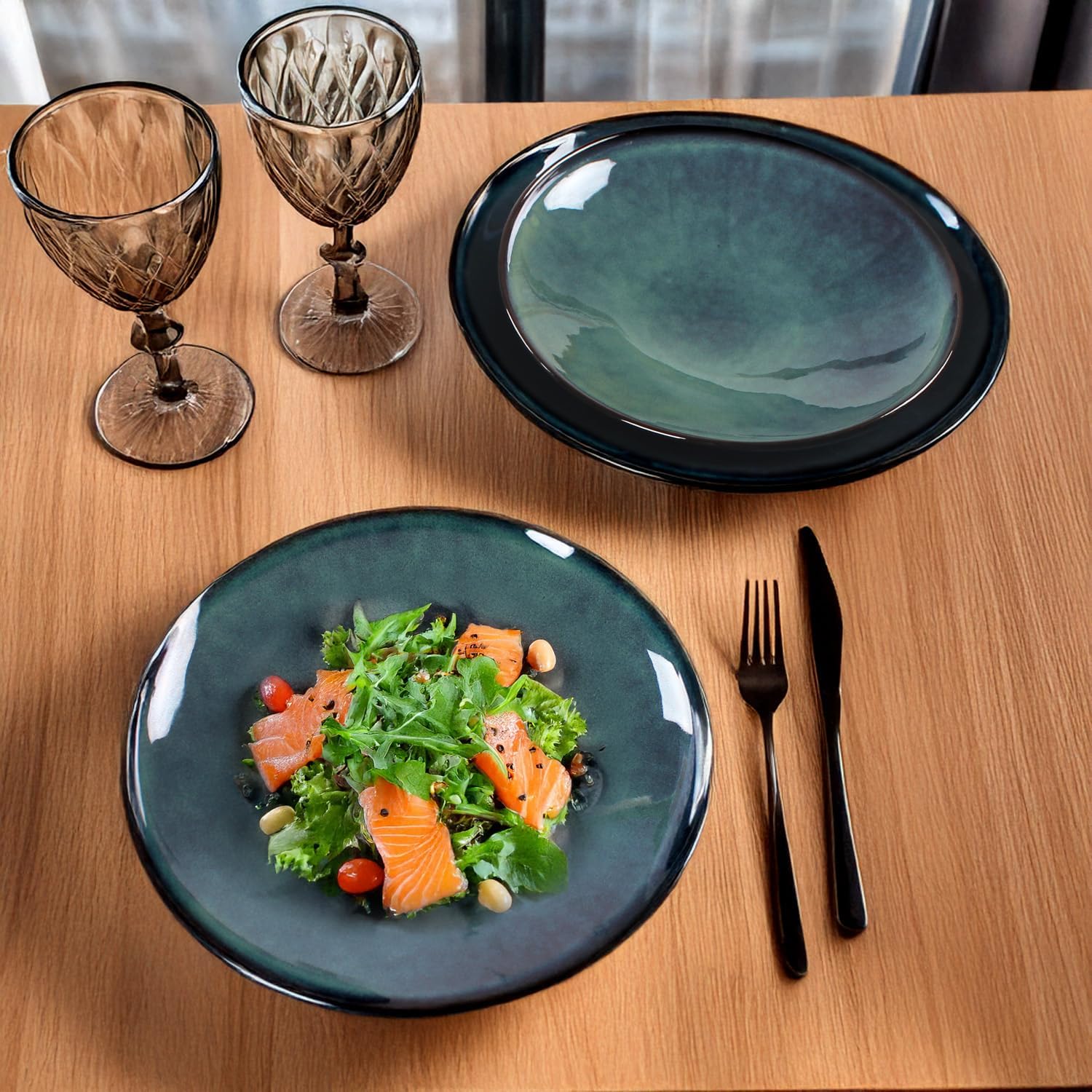 Ceramic Pasta Bowls, 52.8-ounce Pasta Dishes, Reactive Glaze Pasta Bowls, Set of 4, Large, Wide-Mouth Bowls for Salads, Desserts, and Fruit, Microwave-, Dishwasher-, and Oven-Safe.