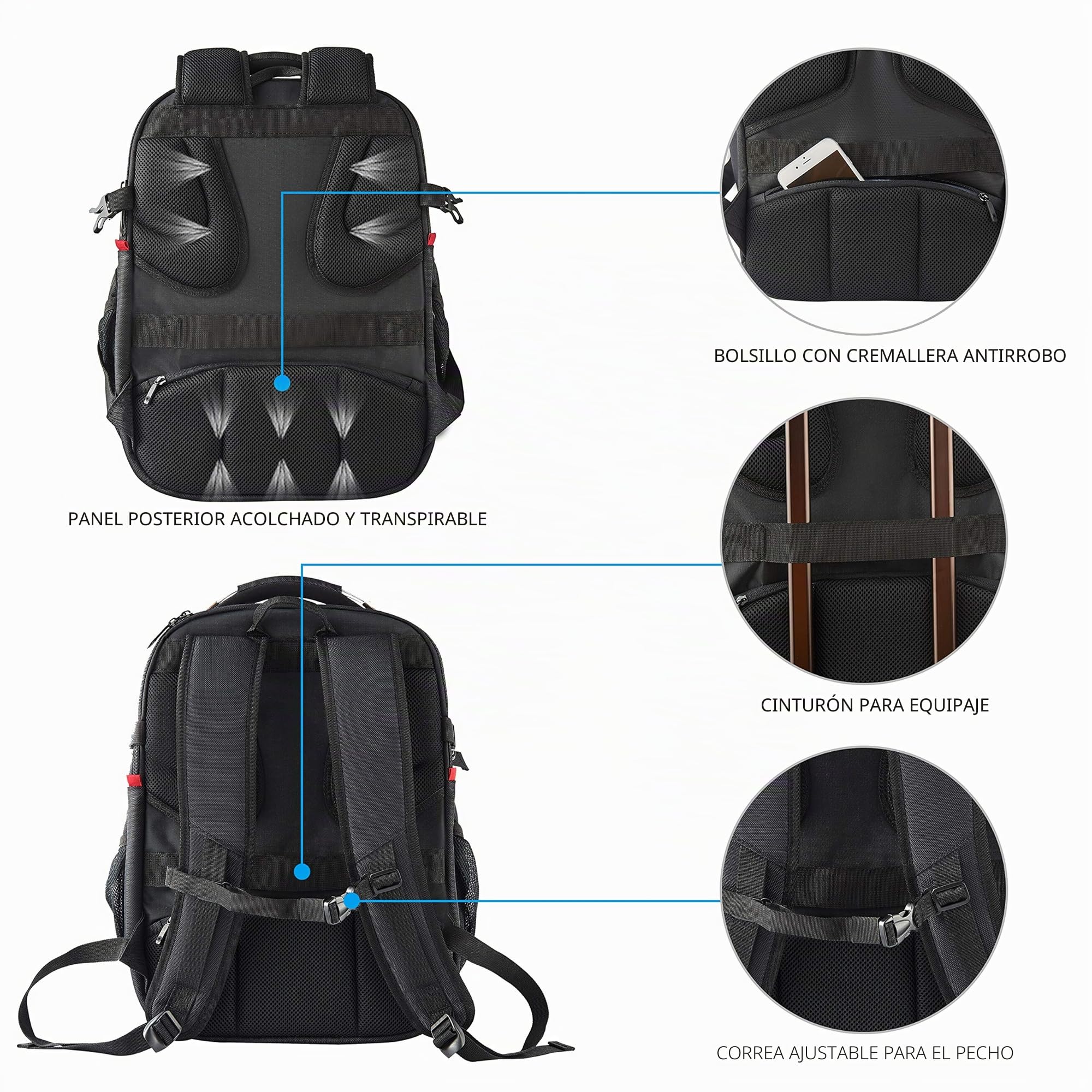 KROSER Mochila para Portátil de Viaje 17.3" Mochila para Computadora con Bolsillos RFID Hidrófugo Mochila Universitaria Negocio Elegante Grande Bolso para Portátil Escolar para Hombres/Mujeres-Negro