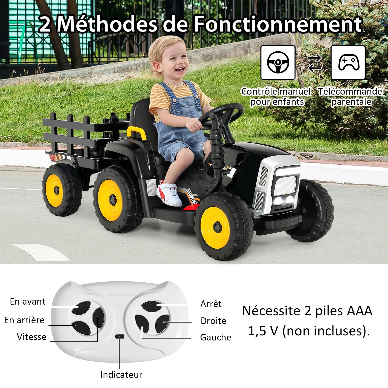 COSTWAY 12V Tracteur Electrique Enfants avec Pelle Flexible, Voitur