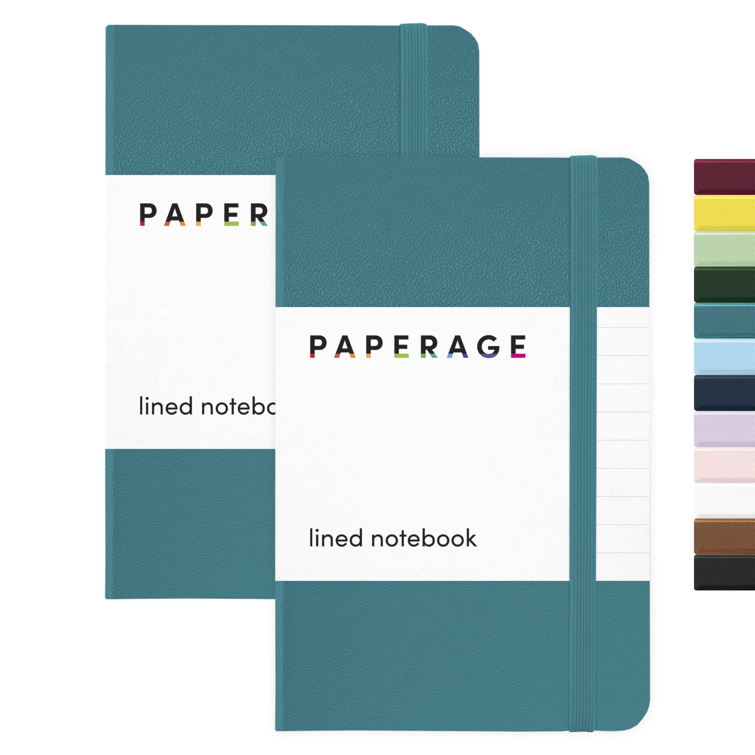 PAPERAGE Lined Pocket Journal Notebook, 2 Pack, (Turquoise), 160 Pages, Small Notebook, 3.6 inches x 5.6 inches - 100 GSM Thick Paper, Hardcover