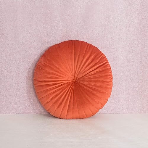 Miniatura 7 de Roslynwood Shelly Cojín redondo de terciopelo amarillo dorado sólido para silla, sofá, calabaza, cojín decorativo para el hogar, conchas marinas, 16