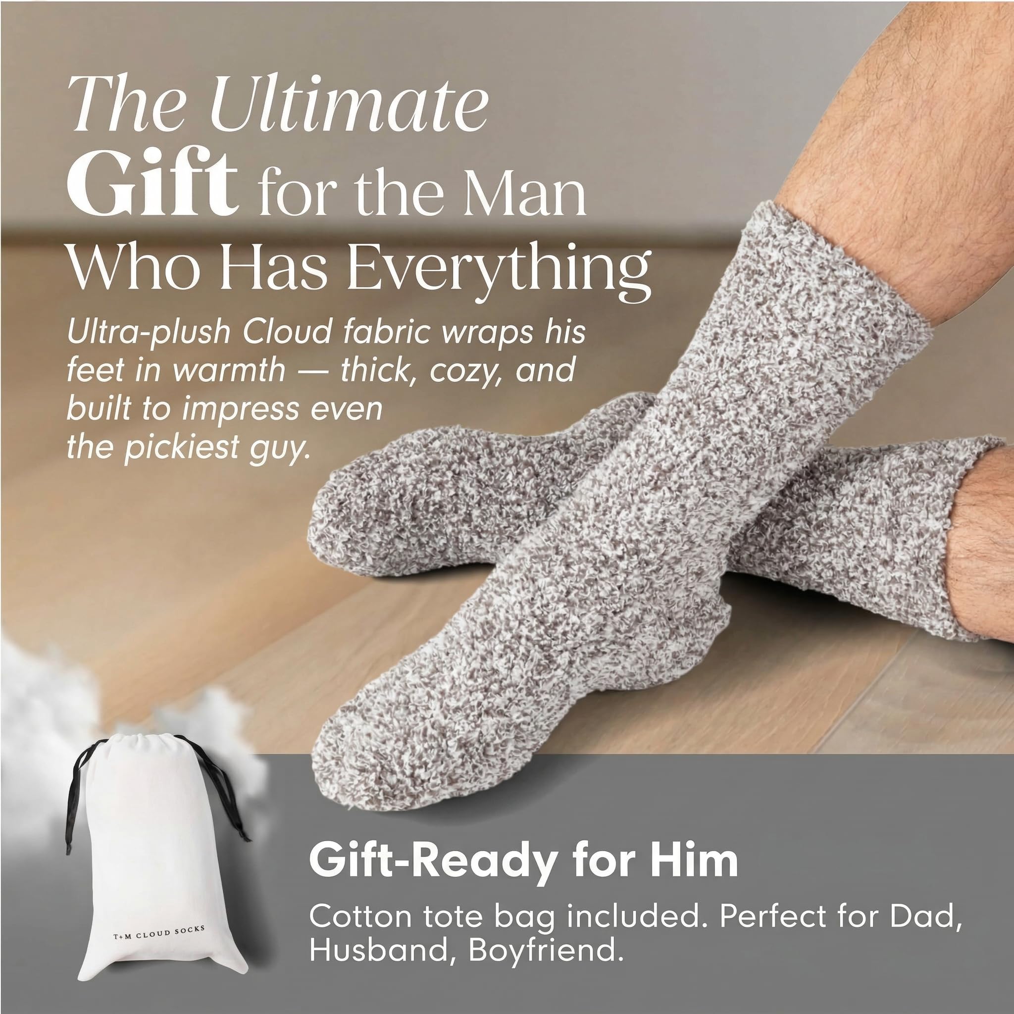 Unboxme Men's Fuzzy Cloud Socks - Ultra-Soft Plush, Warm Cozy Lounge & Bed Slipper Socks, Gift for Men, Gift for Dad, Heather Charcoal