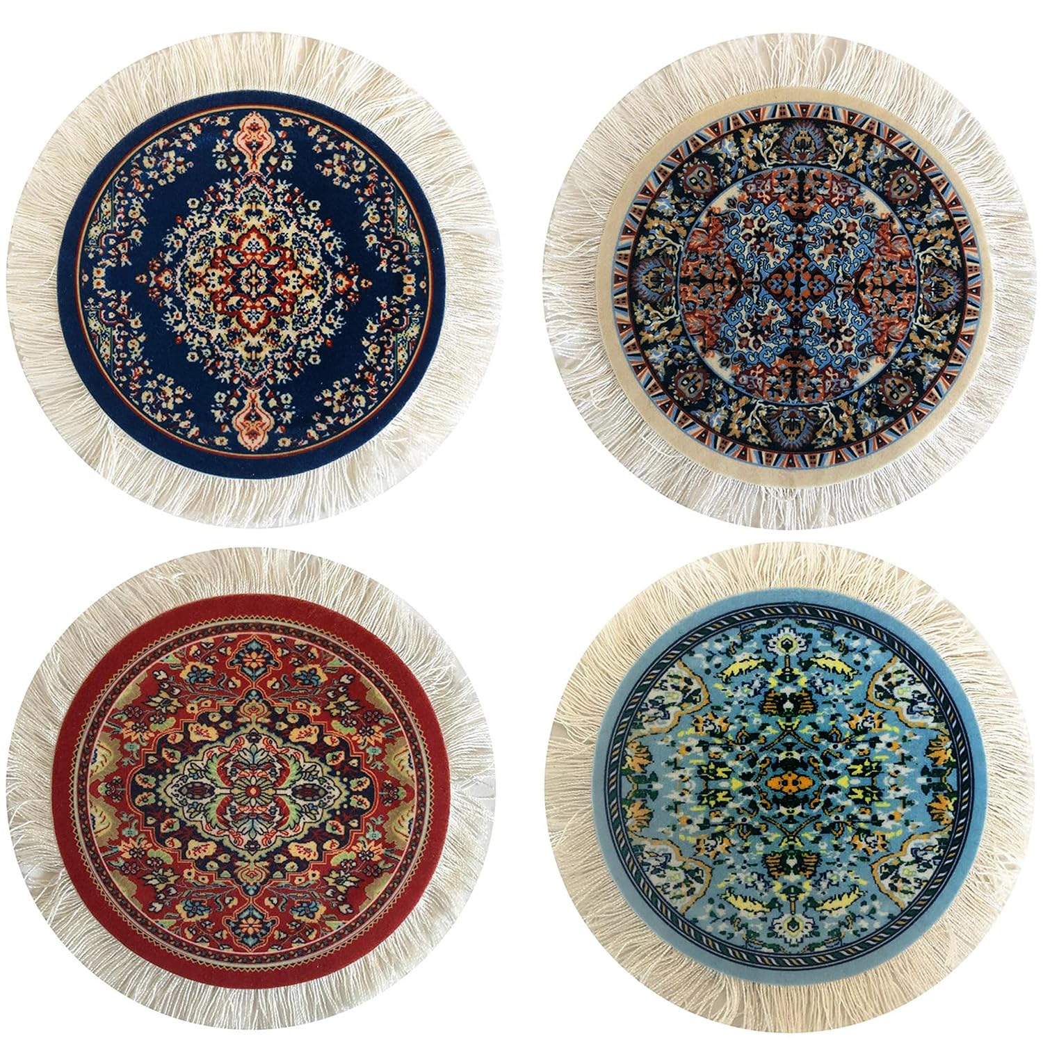 The AutoStory Carpet Coasters, Set of 4 Turkish Rug Style Table Drink mats, Absorbent Kitchen and Dining Accessories, Spill & drip Protection, Round-image-17