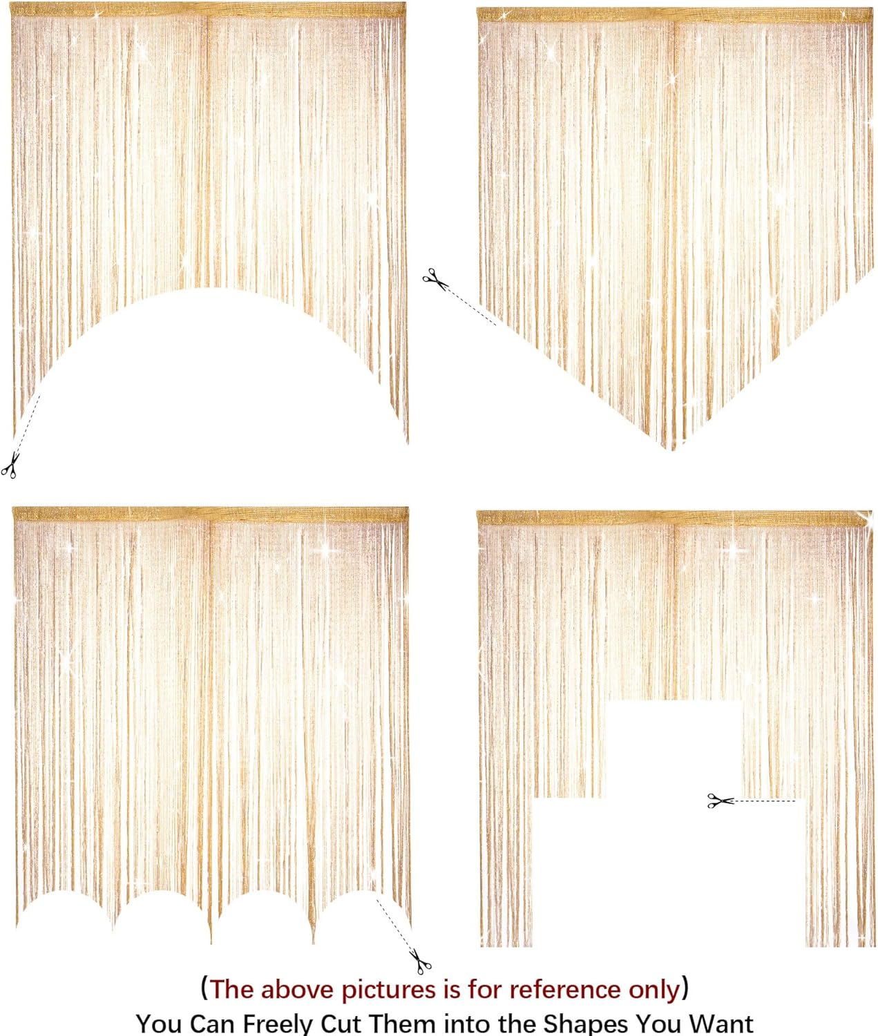 Vagasi 118 x 100 Inch Gold String Curtains for Doorways - Glitter Fringe Panels Beaded Curtain Room Divider for Dining, Closet Doors, Living Room