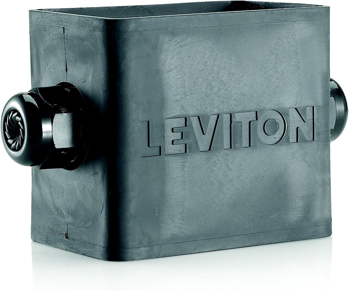 Leviton Portable Outlet Box, Single-Gang, Standard Depth, Feed-Thru Style, Cable Diameter 0.230-Inch 0.546-Inch, 3059F-1E, Black