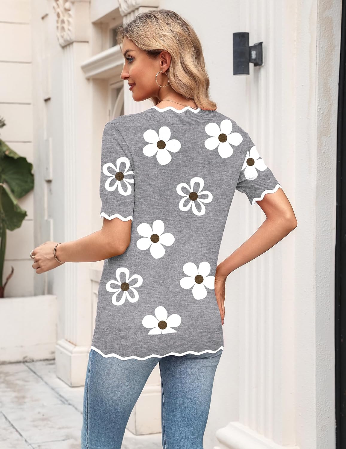 Zeagoo Women's Short Sleeve Sweater 2026 Spring Summer V Neck Lightweight Tops Dressy Blouses Business Casual Outfits - Image 3