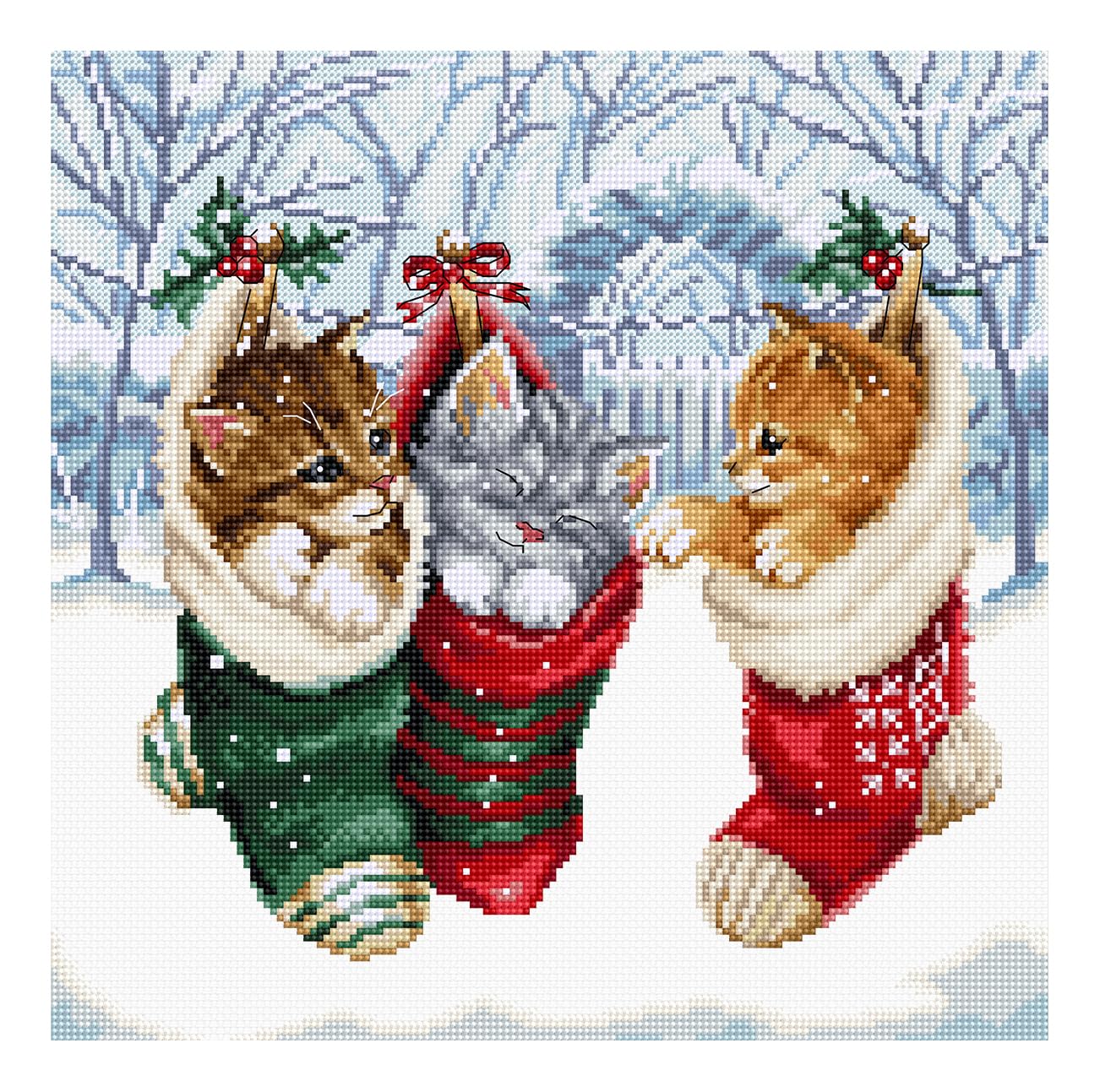 Letistitch counted cross stitch kit ""Snowy Kitties"", 24x24cm, DIY