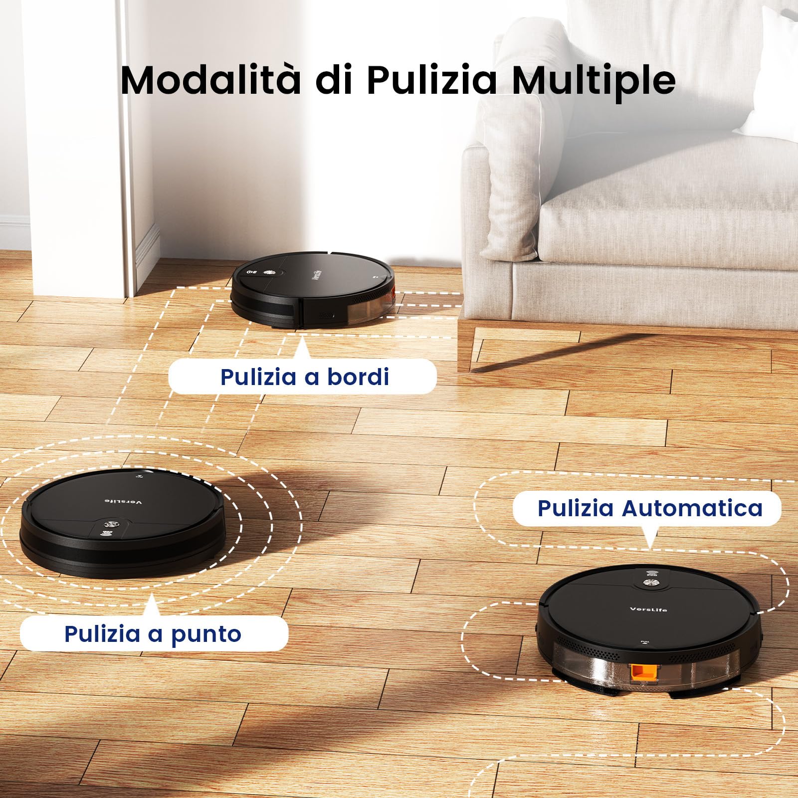 VersLife L6 Robot Aspirapolvere e Lavapavimenti 2 in 1, Autonomia 120 Minuti, 4000Pa, Controllo con App, Telecomando e Alexa, Silenzioso, Auto-ricarica, per Pavimenti Duri, Tappeti e Peli di Animali