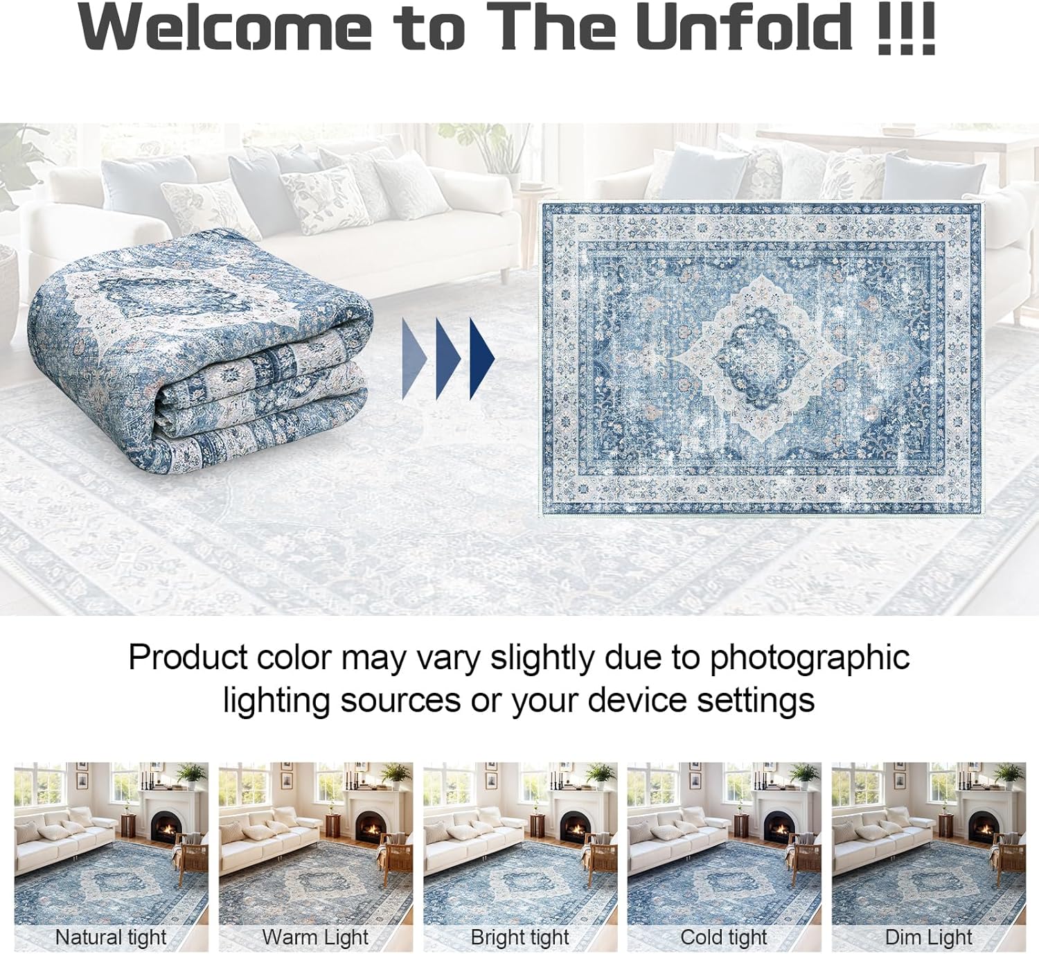 ANSSO Boho Extra Soft Vintage Faux Wool Washable Area Rug(3x5 Mist Blue)