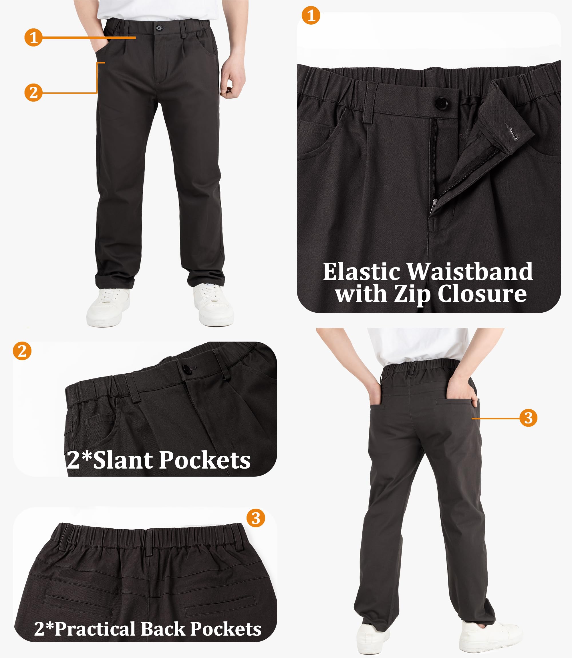 CAMLAKEE Pantalones de pierna recta para niños, pantalones chinos escolares con cremallera