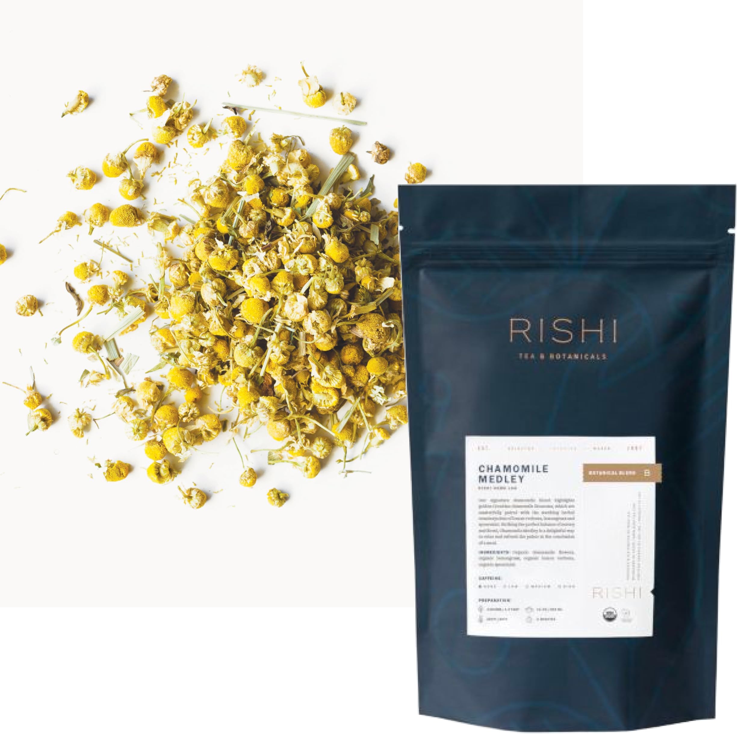 Rishi Tea Chamomile Medley Herbal Tea - Organic, Caffeine Free Loose Leaf Tea, Sleep Friendly Calming Chamomile Flowers with Lemon Verbena & Mint - 8.81 Ounces, 62+ Servings