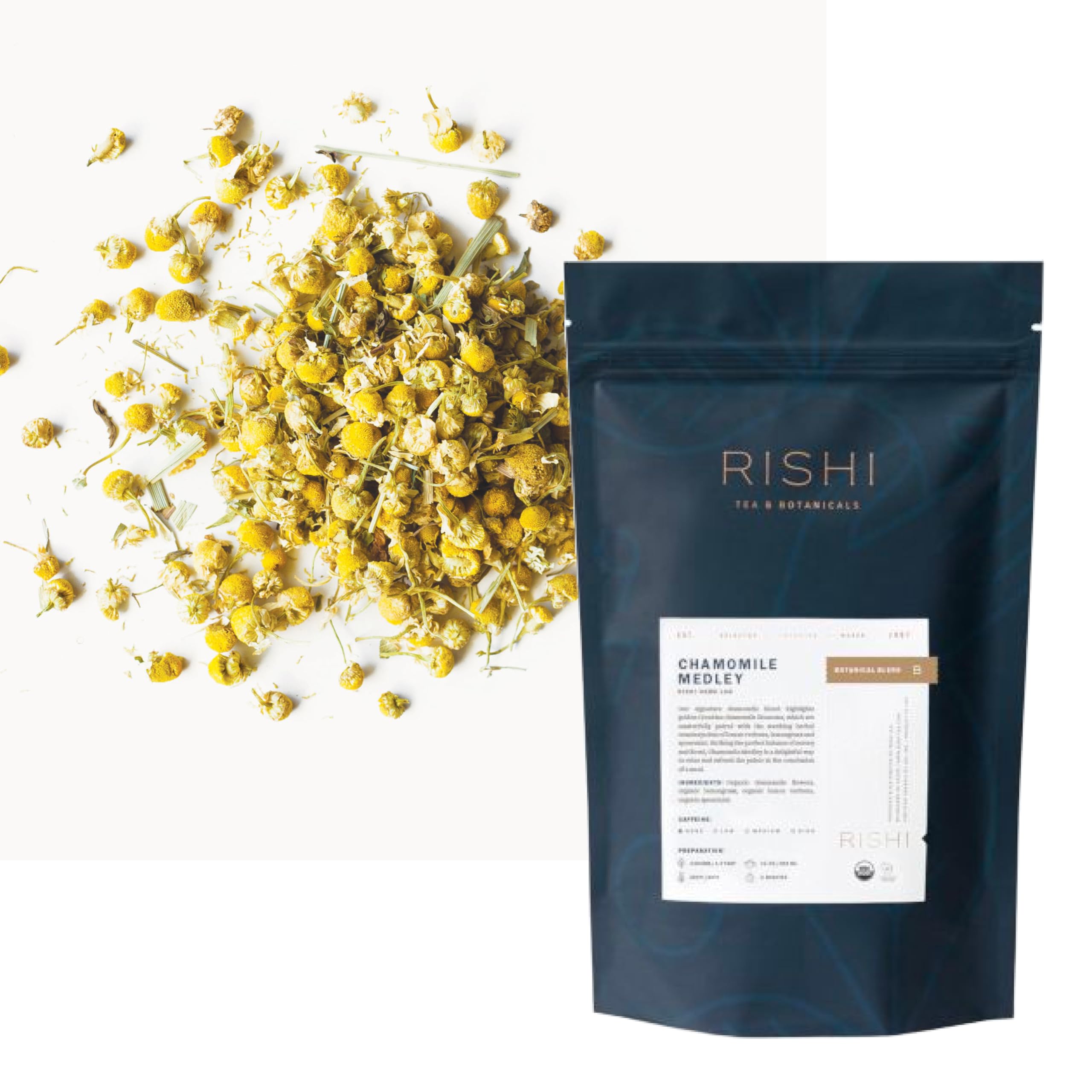 Rishi Tea Chamomile Medley Herbal Tea - Organic, Caffeine Free Loose Leaf Tea, Sleep Friendly Calming Chamomile Flowers with Lemon Verbena & Mint - 8.81 Ounces, 62+ Servings
