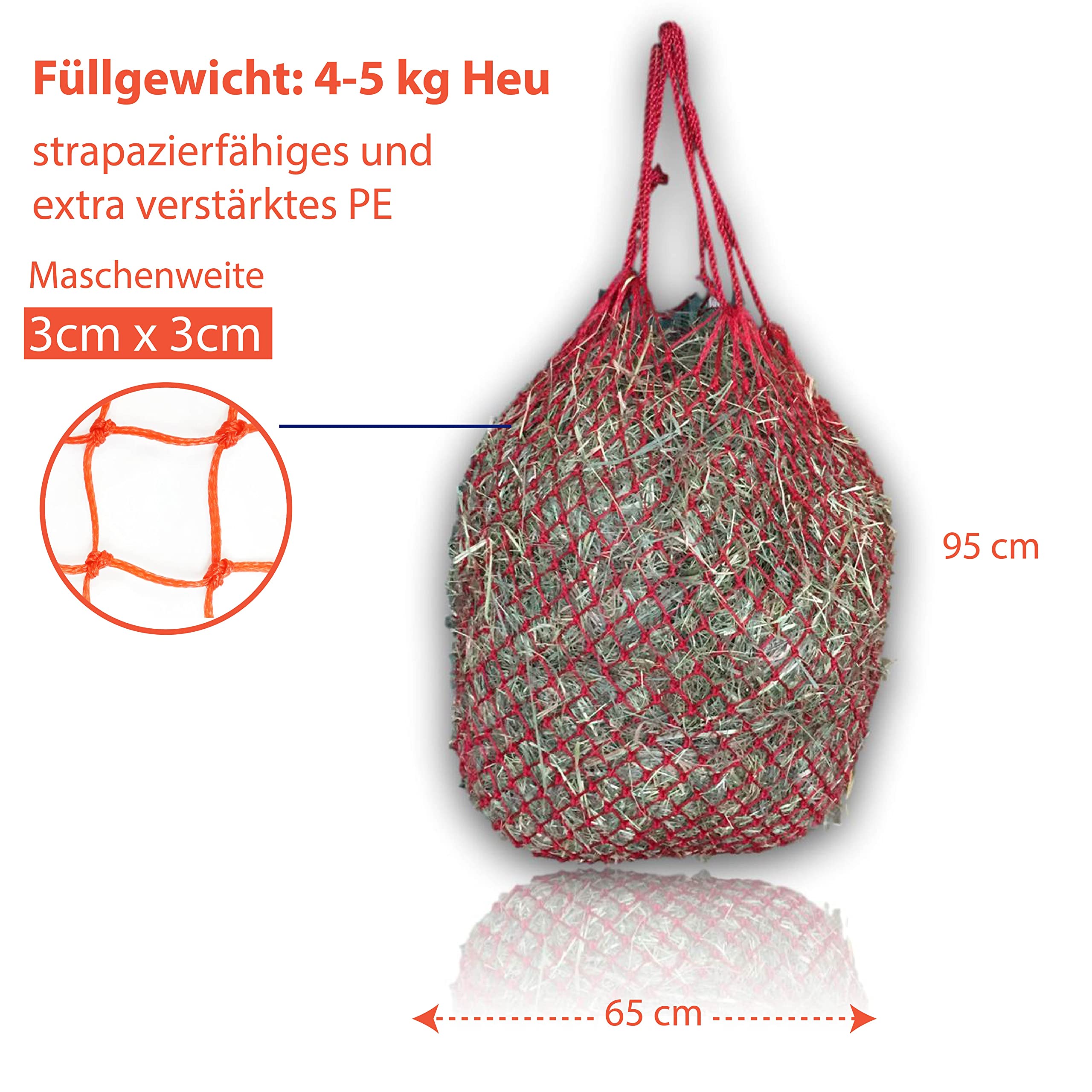 Pferdelinis Hooinet voor paarden, fijnmazig hooinet voor paarden, 3 x 3 hooitas, 4,5 kg vulgewicht (1 x rood