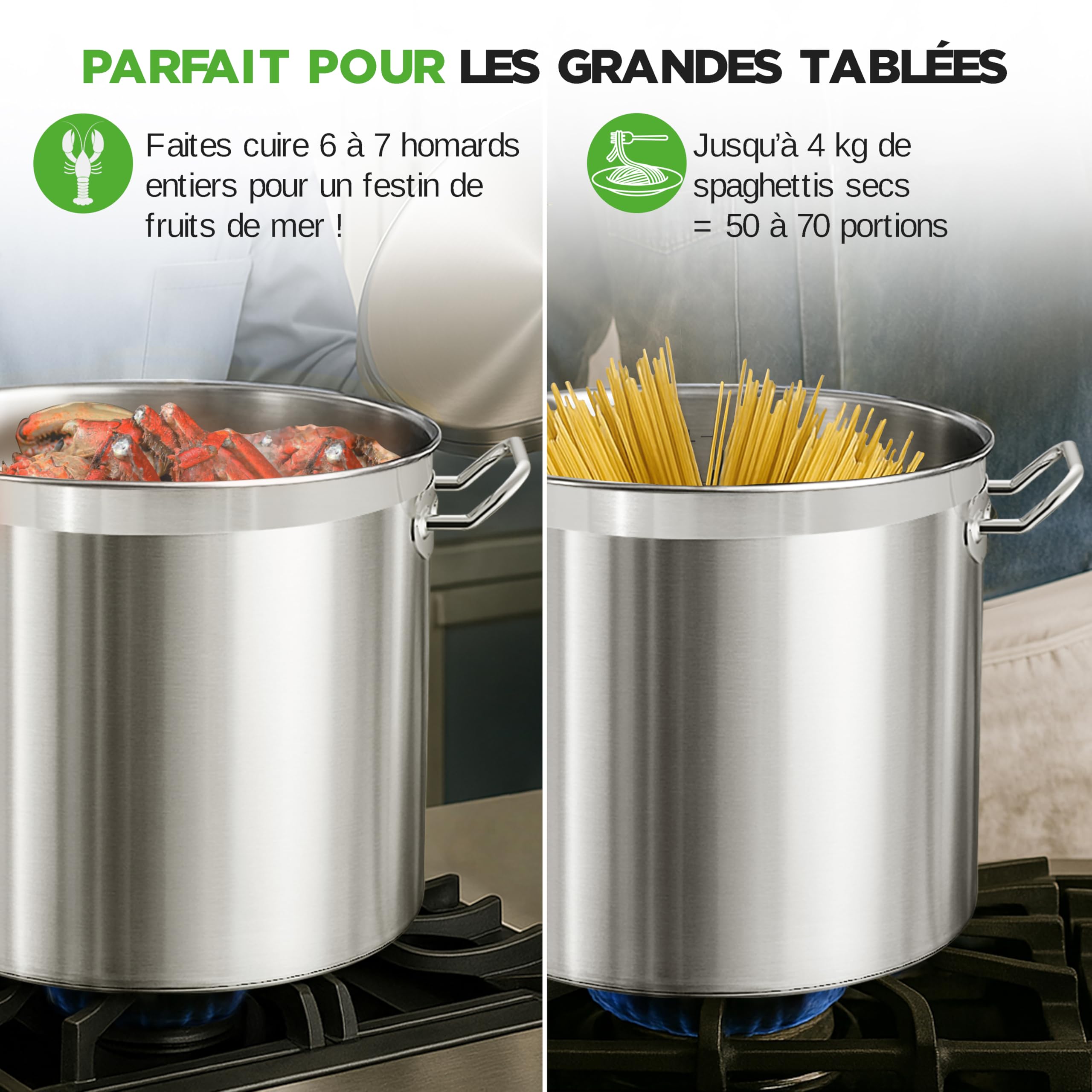 NutriChef Marmite Inox 35 QT (31 L) avec Couvercle – Grande Marmite à Soupe, Faitout Inox Tous Feux dont Induction – Grande Capacité Acier Inoxydable