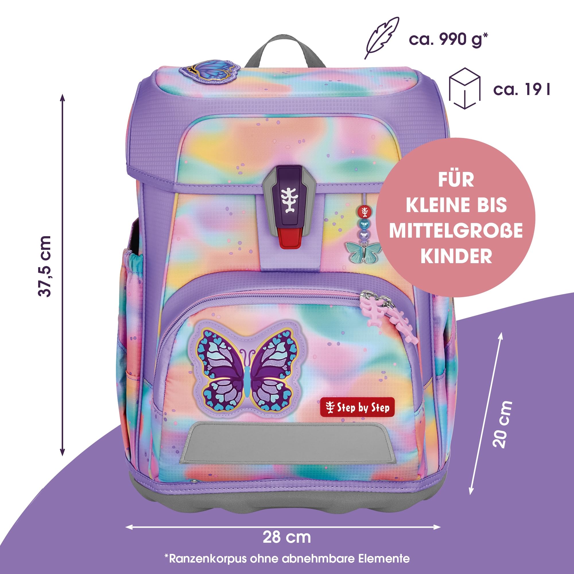 Step by Step Schulranzen-Set Cloud, 5-teilig, ergonomischer Tornister mit Reflektoren, höhenverstellbar mit Hüftgurt, ab der 1. Klasse, 19L