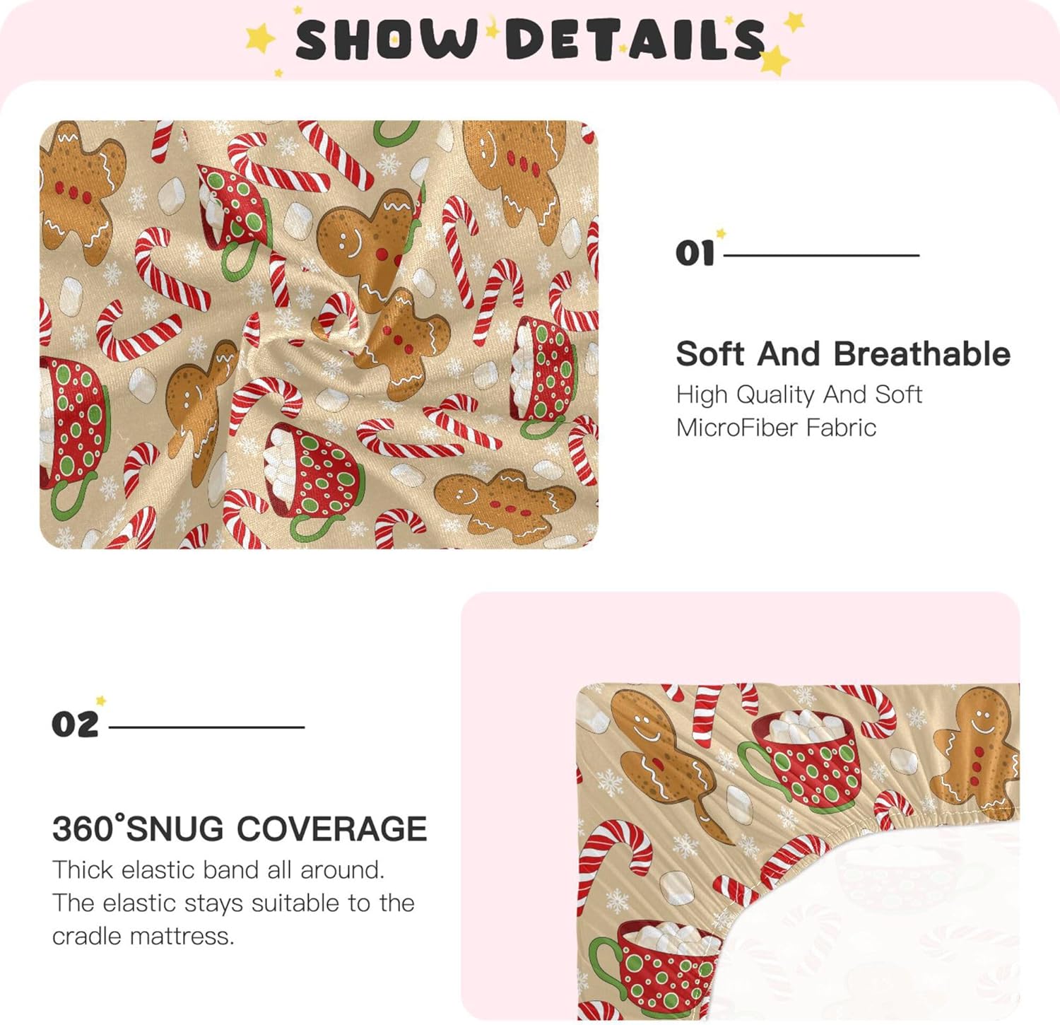 Cute Christmas Gingerbread Man Crib Sheets Soft Breathable Fitted Baby Crib Sheets Mattress Cover for Girl Boys, 52" x 28" x 9"