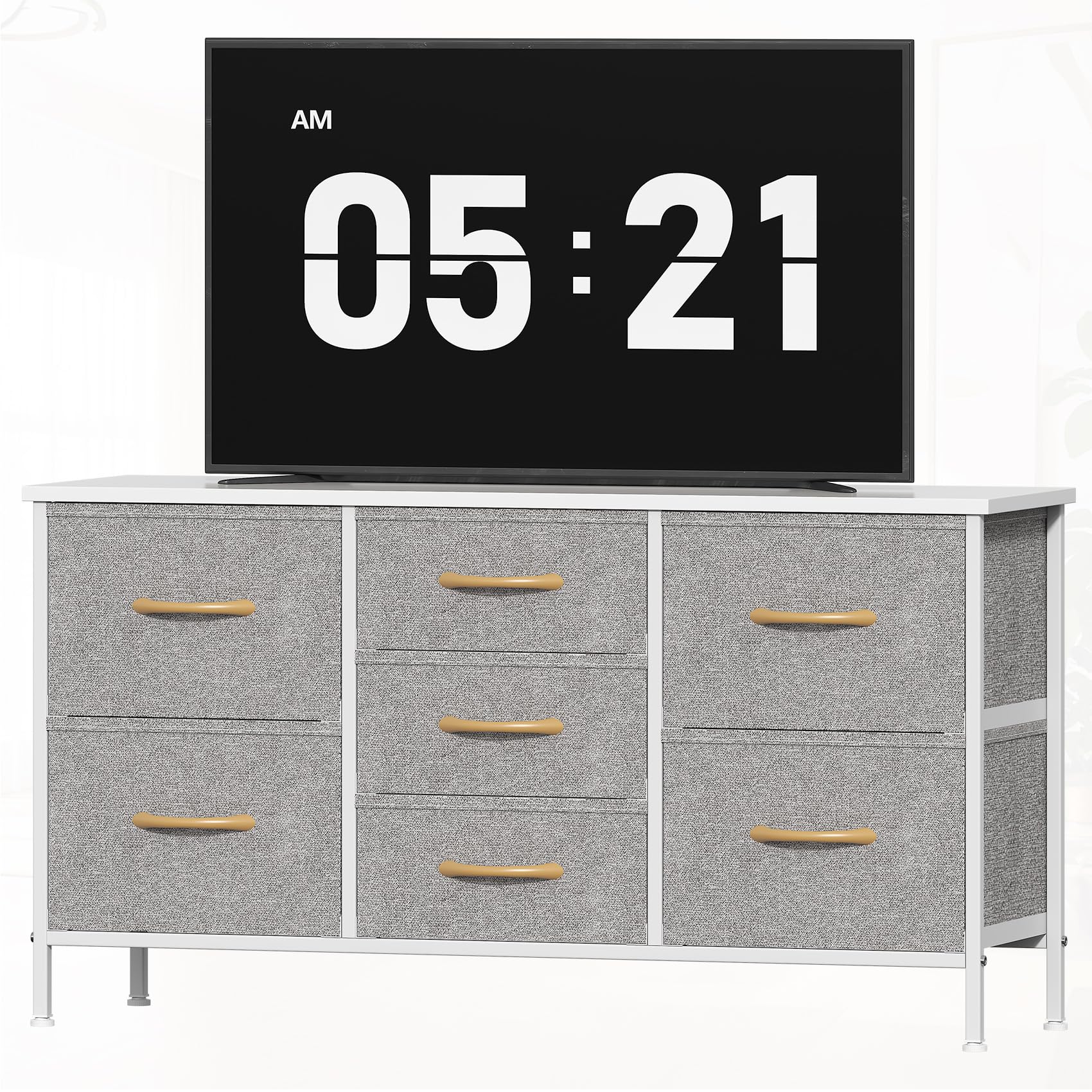 Noblik 7 Drawer Fabric Chest of Drawers, Versatile Storage Organiser Unit with Wooden Top and Metal Frame, Bedroom & Living Room Tall Storage Dresser (Light Gray, 7 Drawers（30D x 100W x 54H cm）)