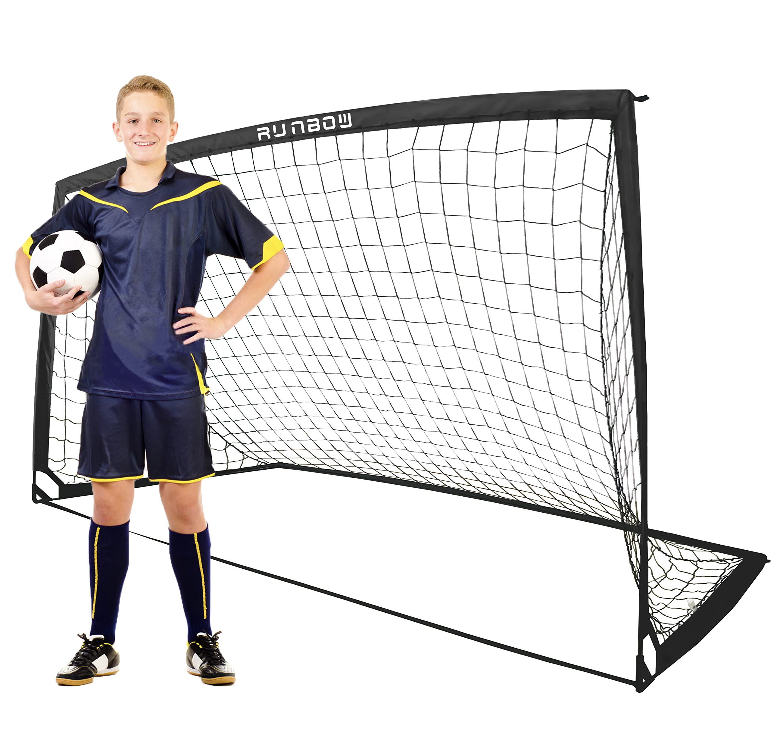 RUNBOW 9x5 ft Portable Kids Soccer Goal for Backyard Adult Junior Large Practice Soccer Net with Carry Bag (9x5ft, Black, 1 Pack)