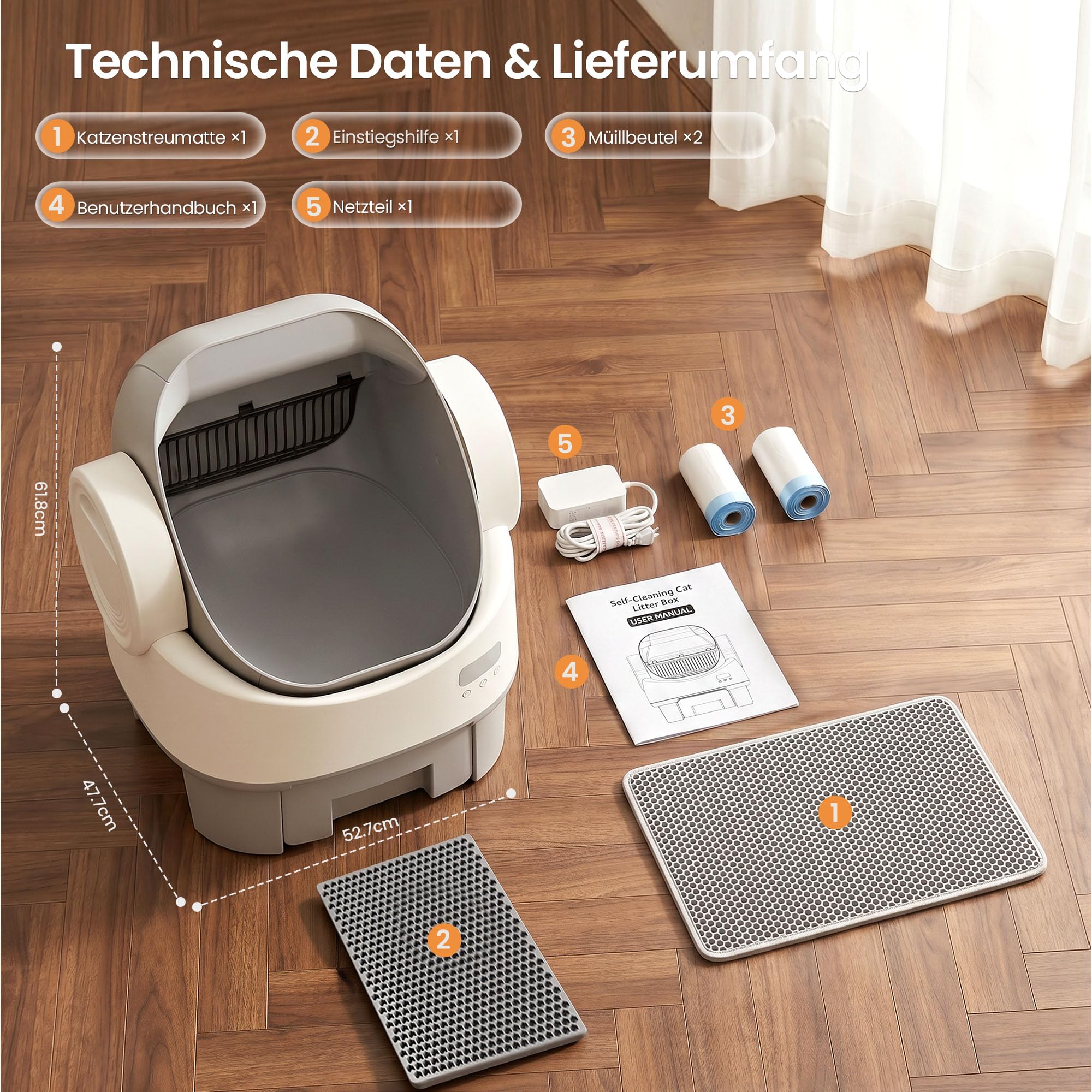 JUMMICO Automatisches Katzenklo, Selbstreinigend Mit Einklemmschutz & Sicherheitsfunktionen, APP-Steuerung, 12L Abfallbehälter (bis 15 Tage ohne Reinigung), Großraum Katzenroboter für Mehrkatzenhausha