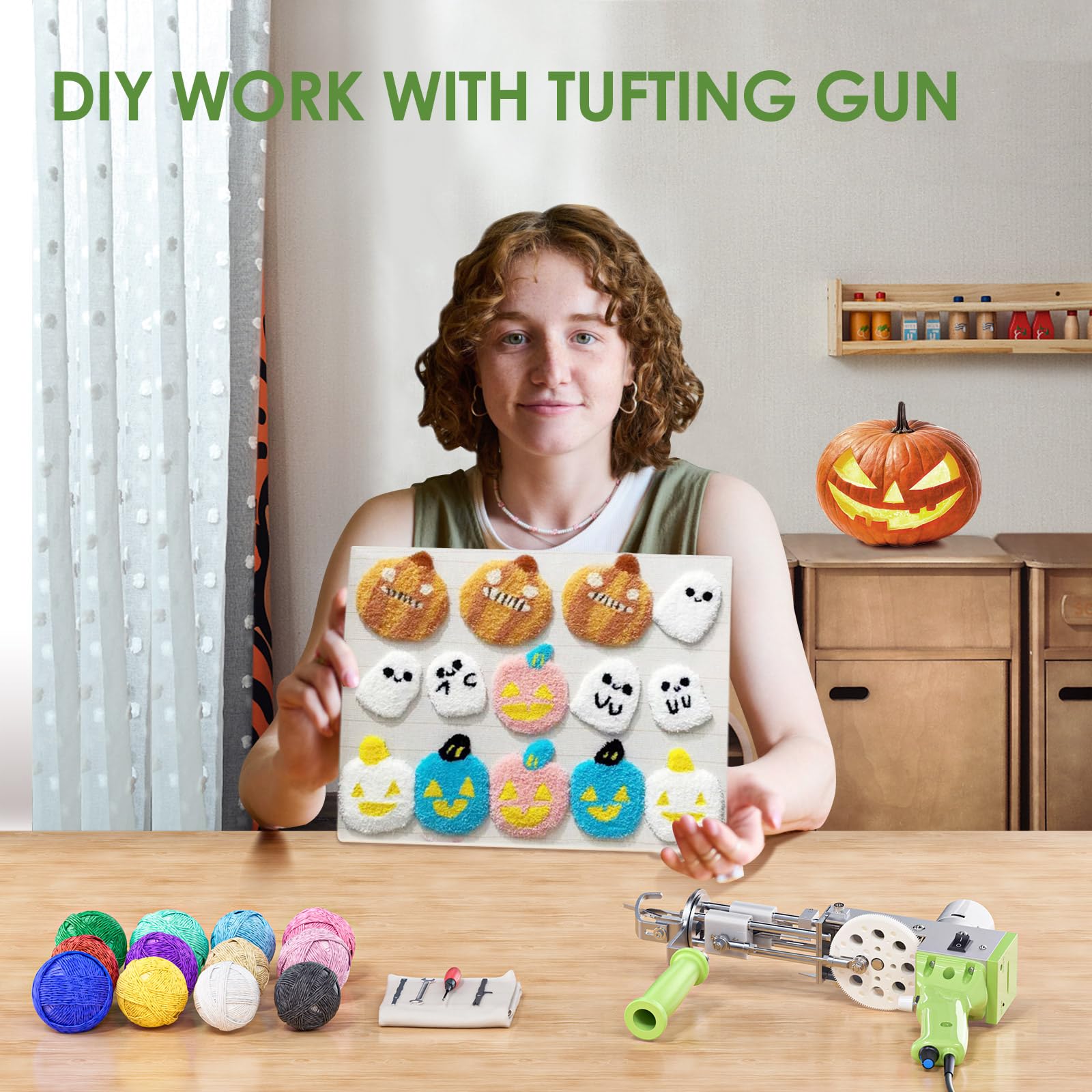 Aomdom Pistola Tufting 2 en 1 Tufting Gun 7-21 mm Tufting Pistola 5-40 puntos/sec Cut Pile& Loop Pila Tufting Gun Set para alfombra eléctrica Navidad Halloween DIY Alfombra