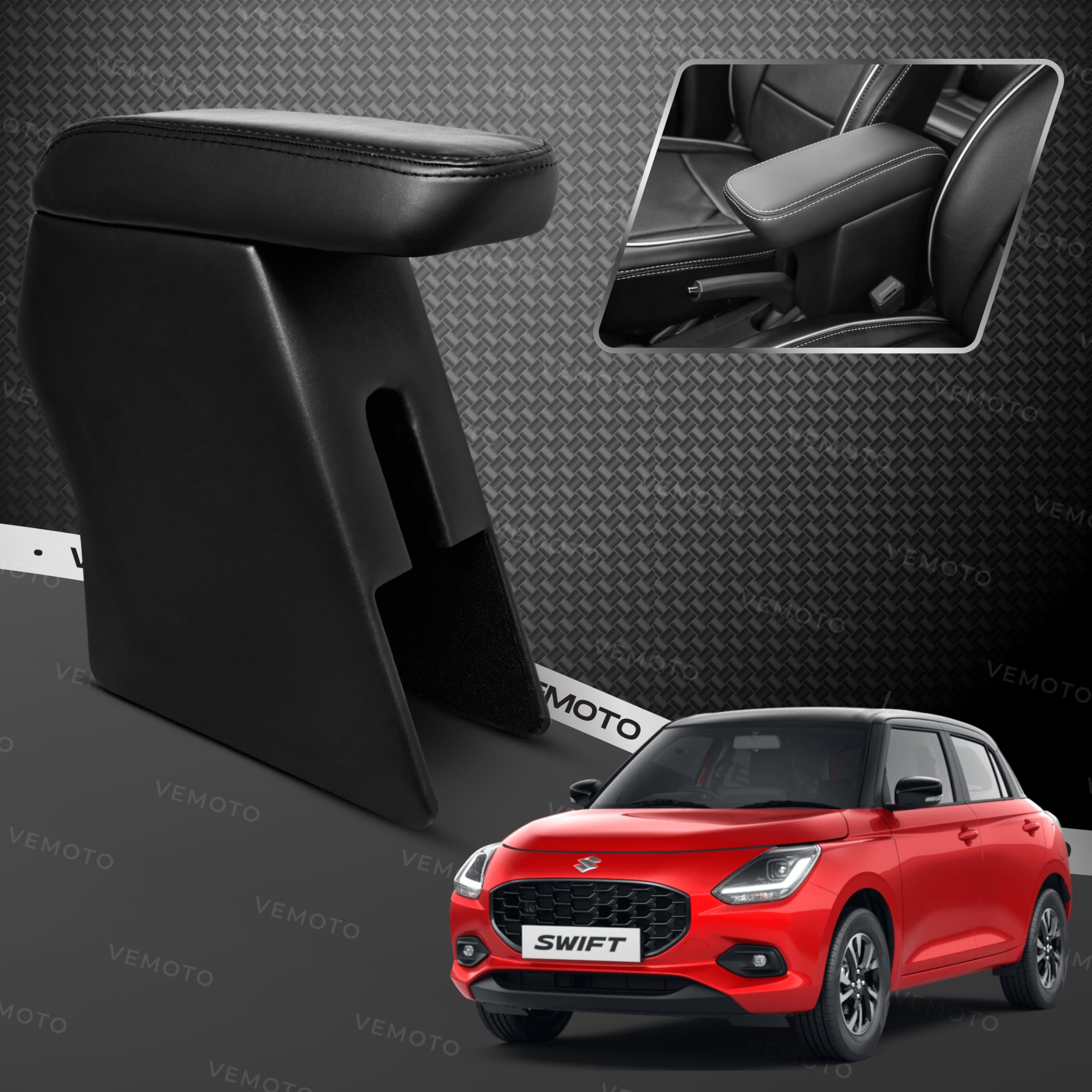 VEMOTO™ 2.0 High-End Car Center Armrest with Storage Compartment and Ultimate Comfort for Maruti Suzuki SWIFT (Black, 2024)(Top Model Only)-image-2